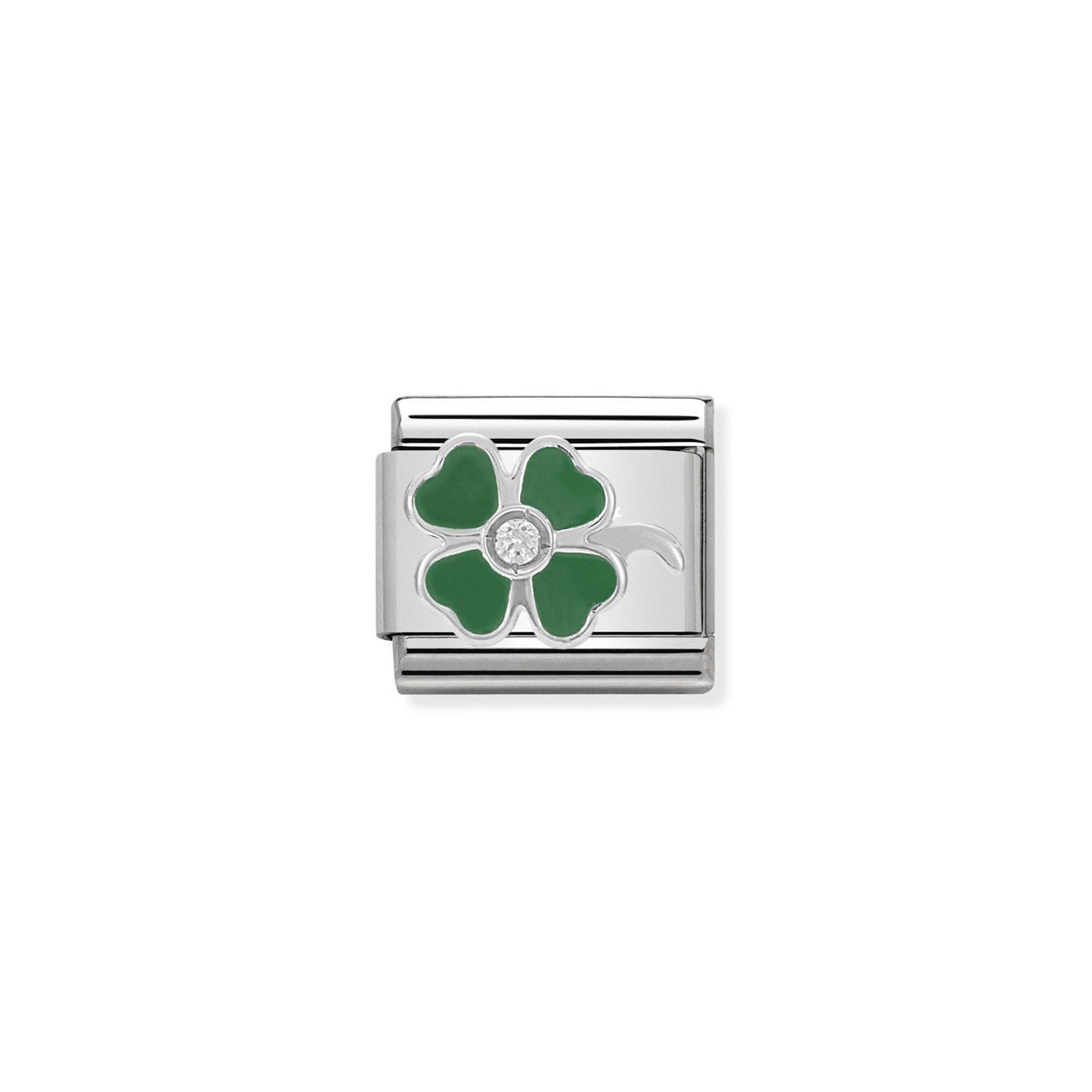 Composable CL SYMBOLS stainless steel, enamel, 1 Cub. Zirc and 925 sterling silver GREEN clover