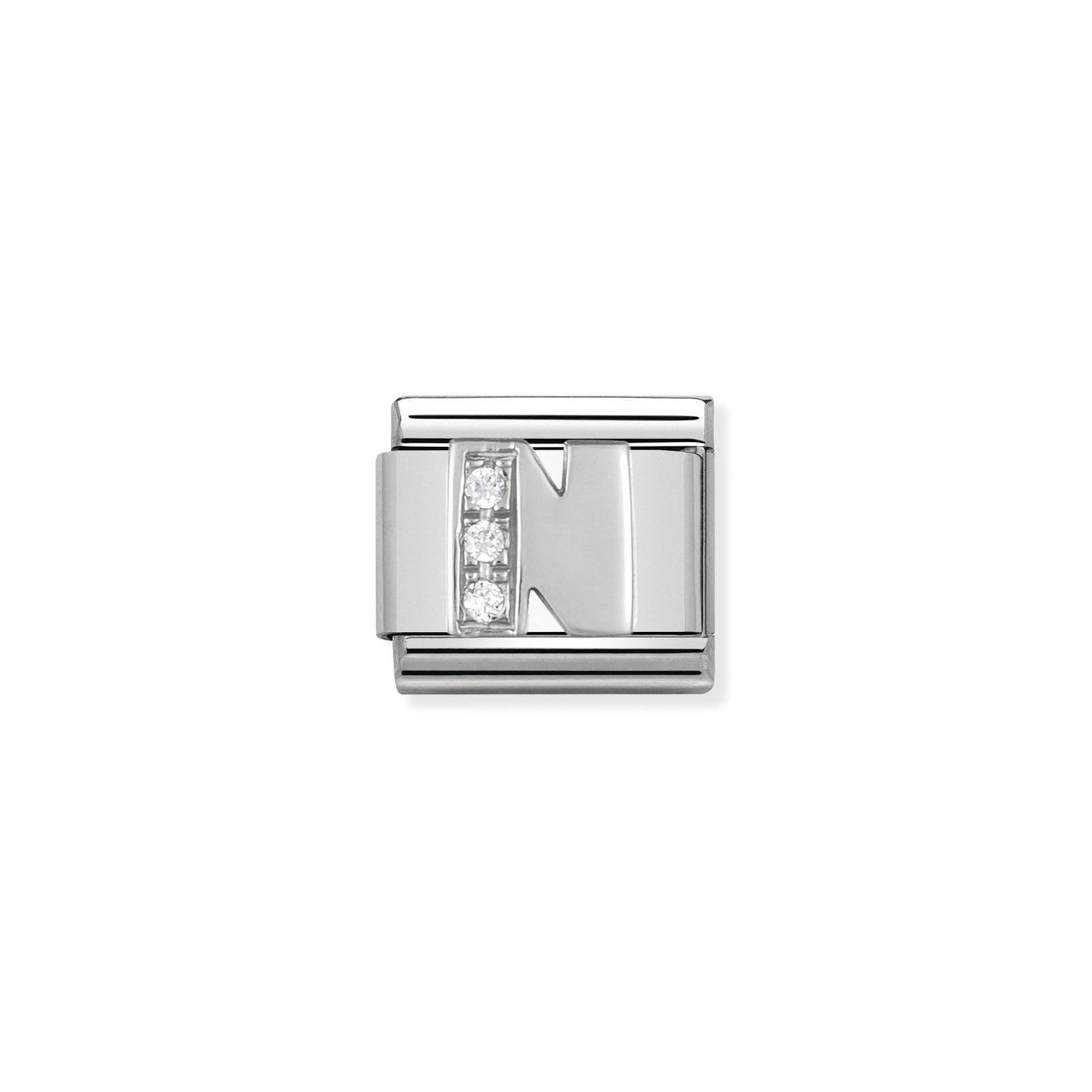 Composable Classic ALPHABET stainless steel, Cub. zirc and 925 sterling silver N