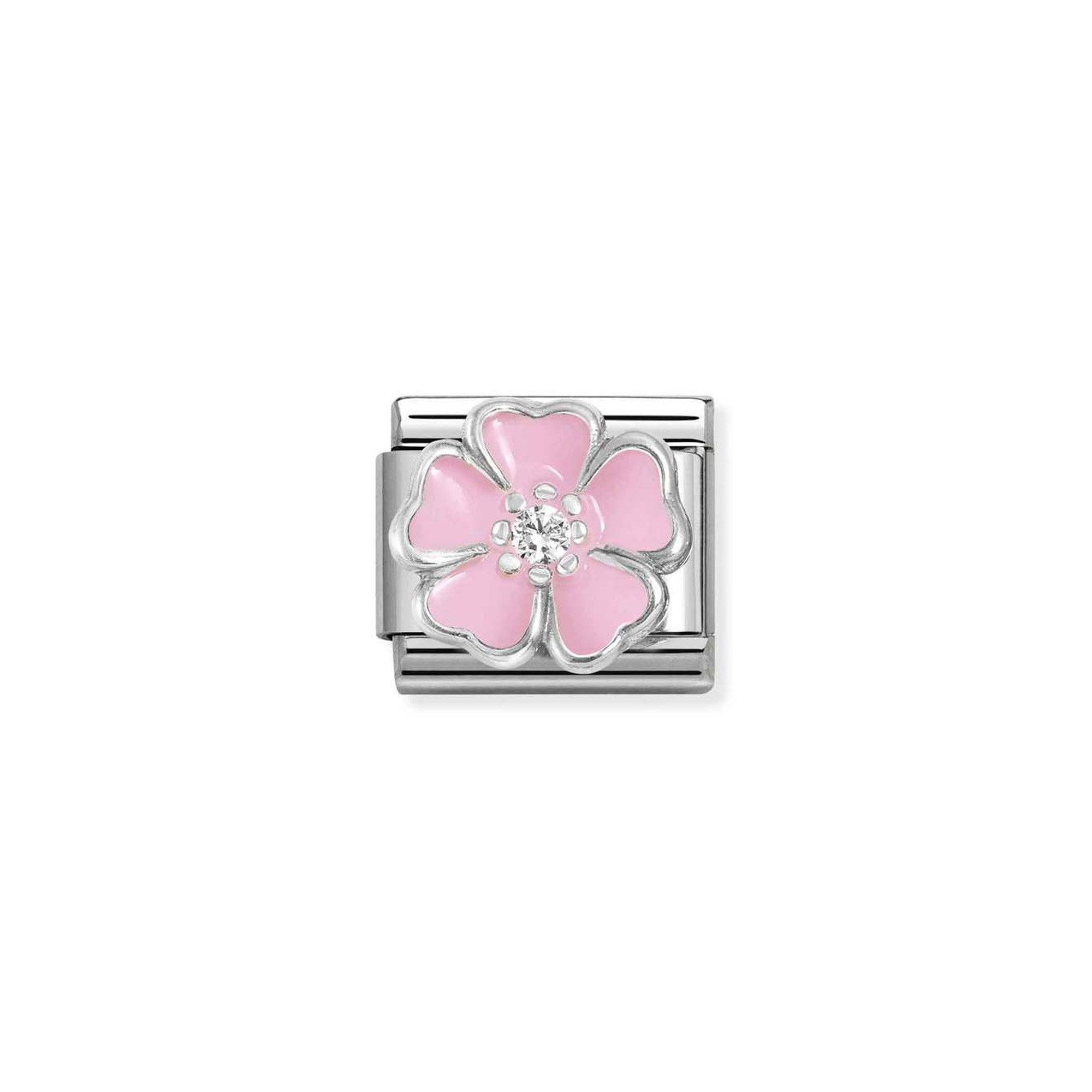 Composable CL SYMBOLS stainless steel, enamel, Cub. Zirc and 925 sterling silver WHITE pink peach blossom