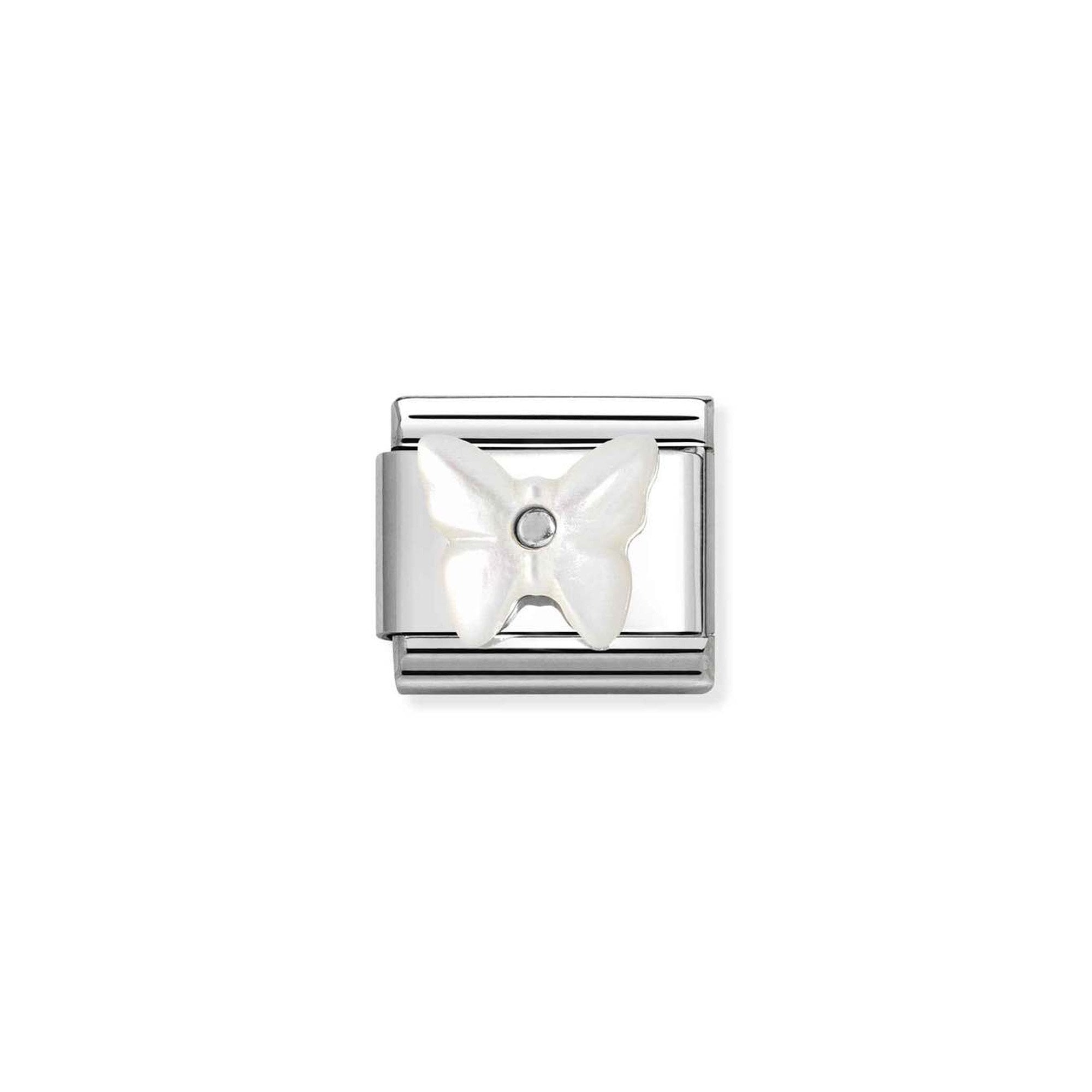 Composable Classic STONE SYMBOLS in steel and 925 sterling silver Butterfly in WHITE MOTHER OF P