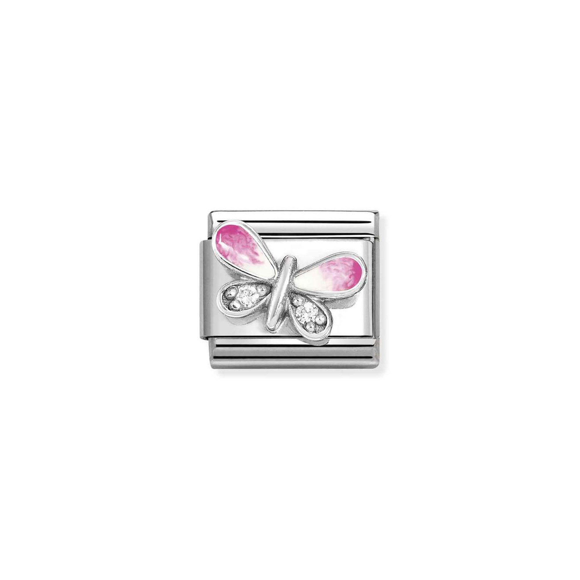 Composable CL SYMBOLS stainless steel, enamel, Cub. Zirc and 925 sterling silver Butterfly pink WHITE