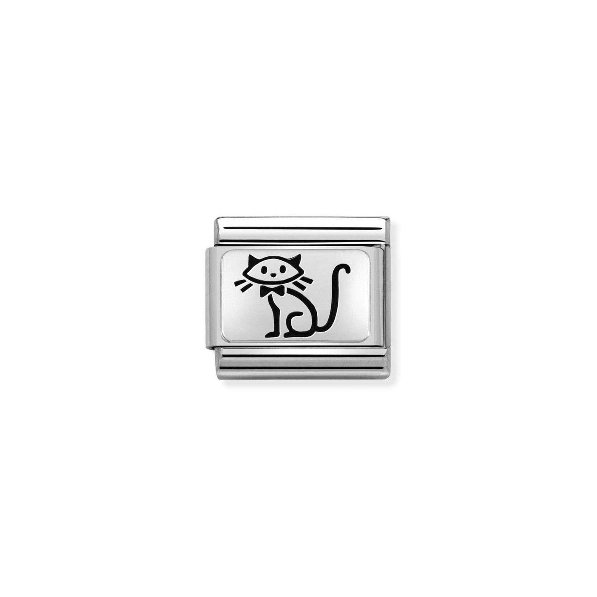 Composable Classic OXYDISED PLATES 2 in steel and 925 sterling silver Family cat