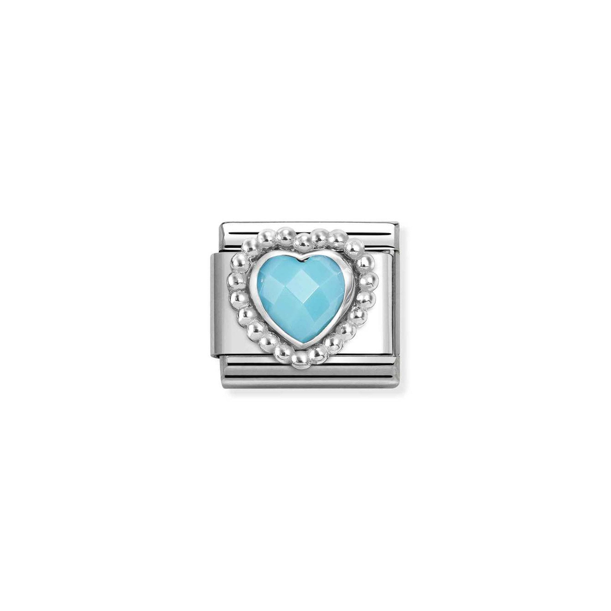 Composable CL FACETED STONES, steel with 925 sterling silver HEART with DOTS RICH SETTING TURQUOISE
