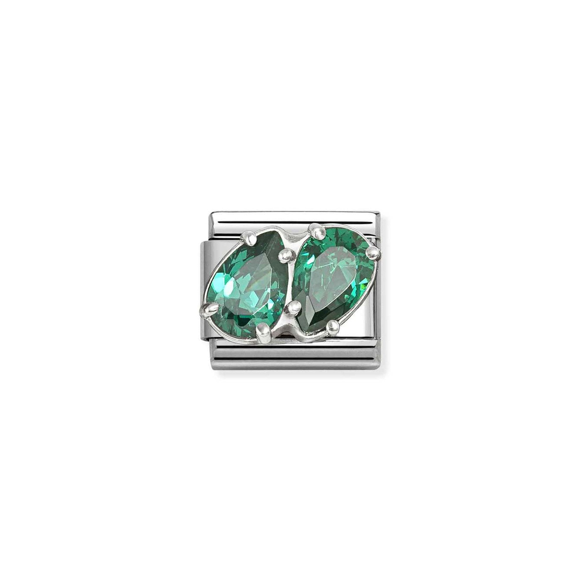 Composable CL steel, CZ and 925 sterling silver GREEN double drops