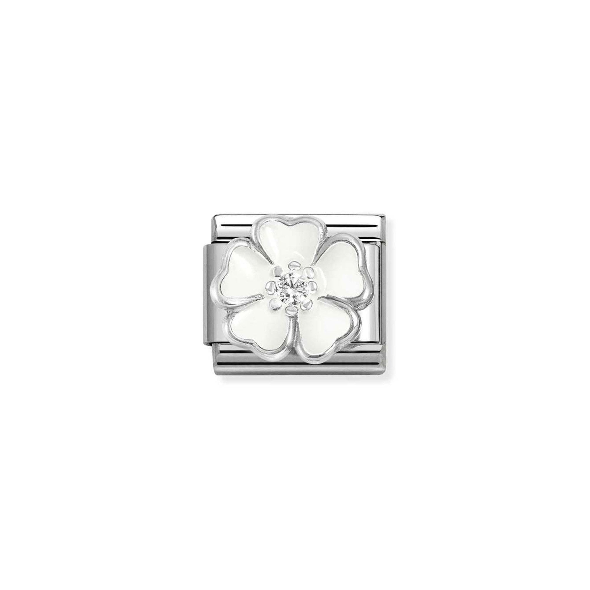 Composable CL SIMBOLS stainless steel, enamel, Cub. Zirc and 925 sterling silver WHITE white peach blossom