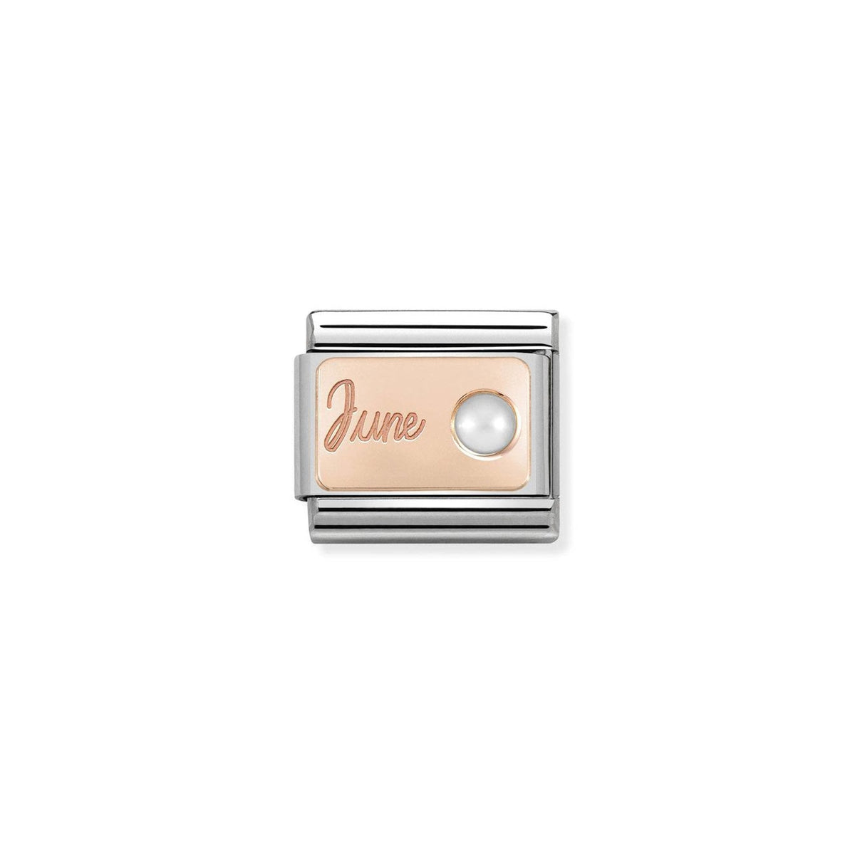 Composable Classic STONE of MONTH in S. Steel and 9k rose gold June WHITE PEARL