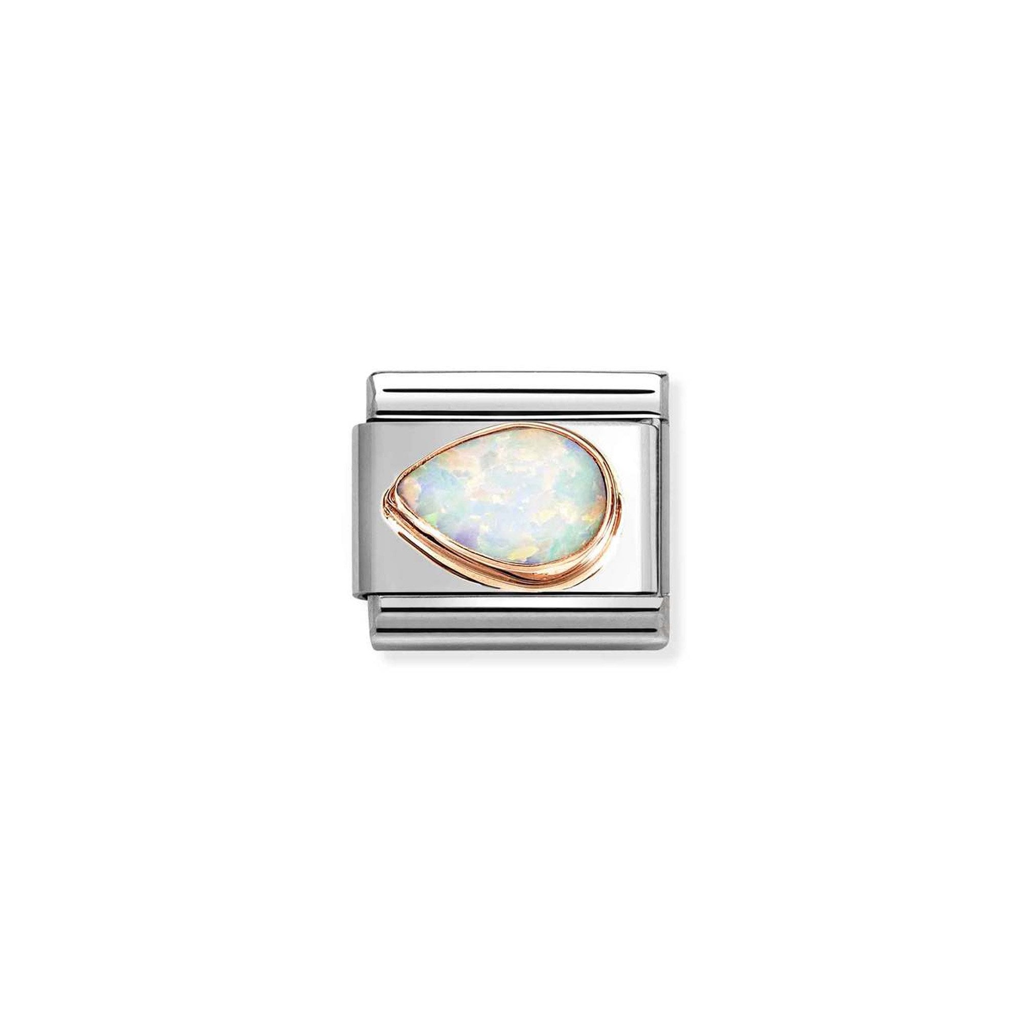 Composable Classic FACETED STONES DROP LEFT in steel and 9k gold WHITE OPAL