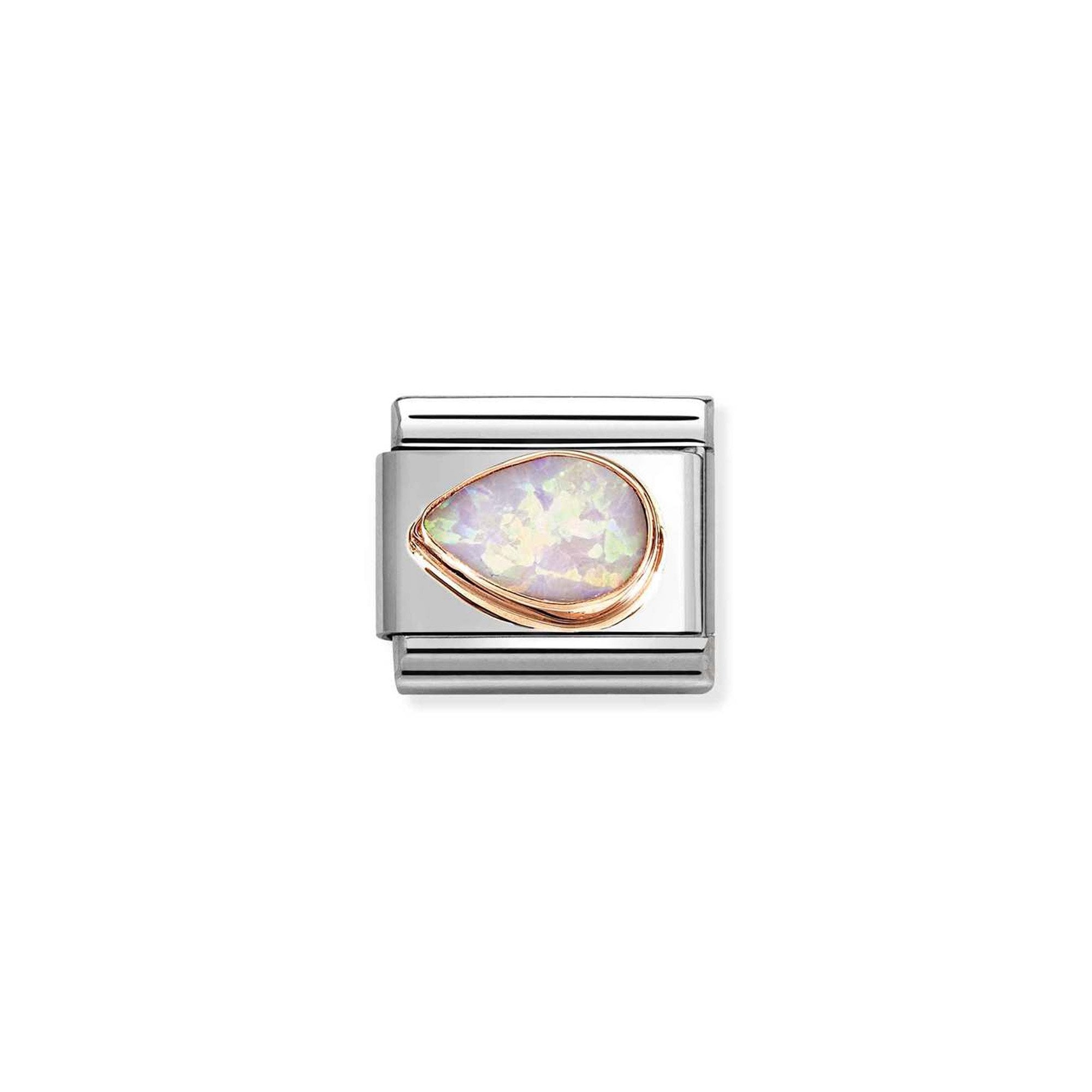 Composable Classic FACETED STONES DROP LEFT in steel and 9k gold PINK OPAL
