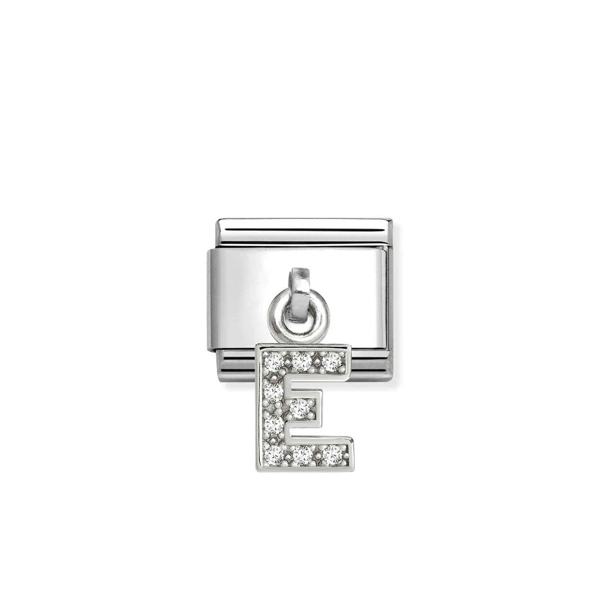 Composable Classic CHARMS LETTERS CZ steel and 925 sterling silver E