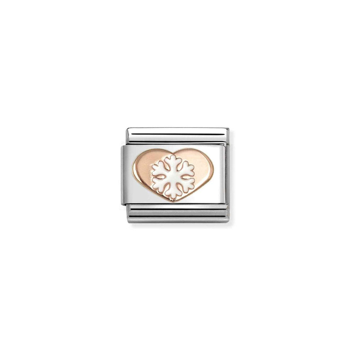 Composable Classic SYMBOLS steel, enamel and 9k rose gold White snowflake heart
