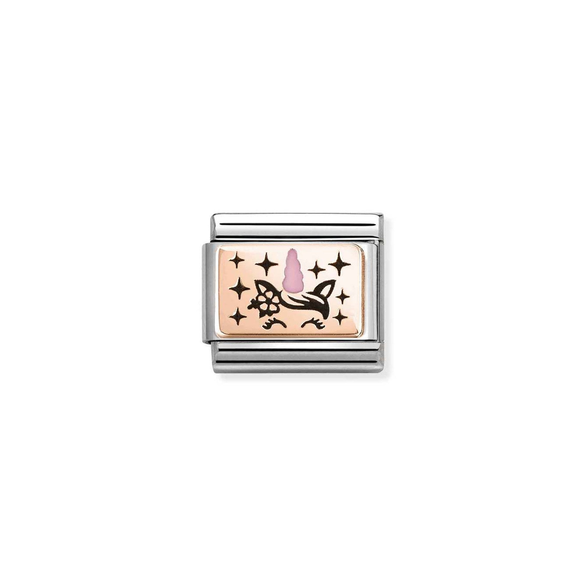 Composable Classic PLATES (IC) steel, enamel and 9k gold Pink unicorn