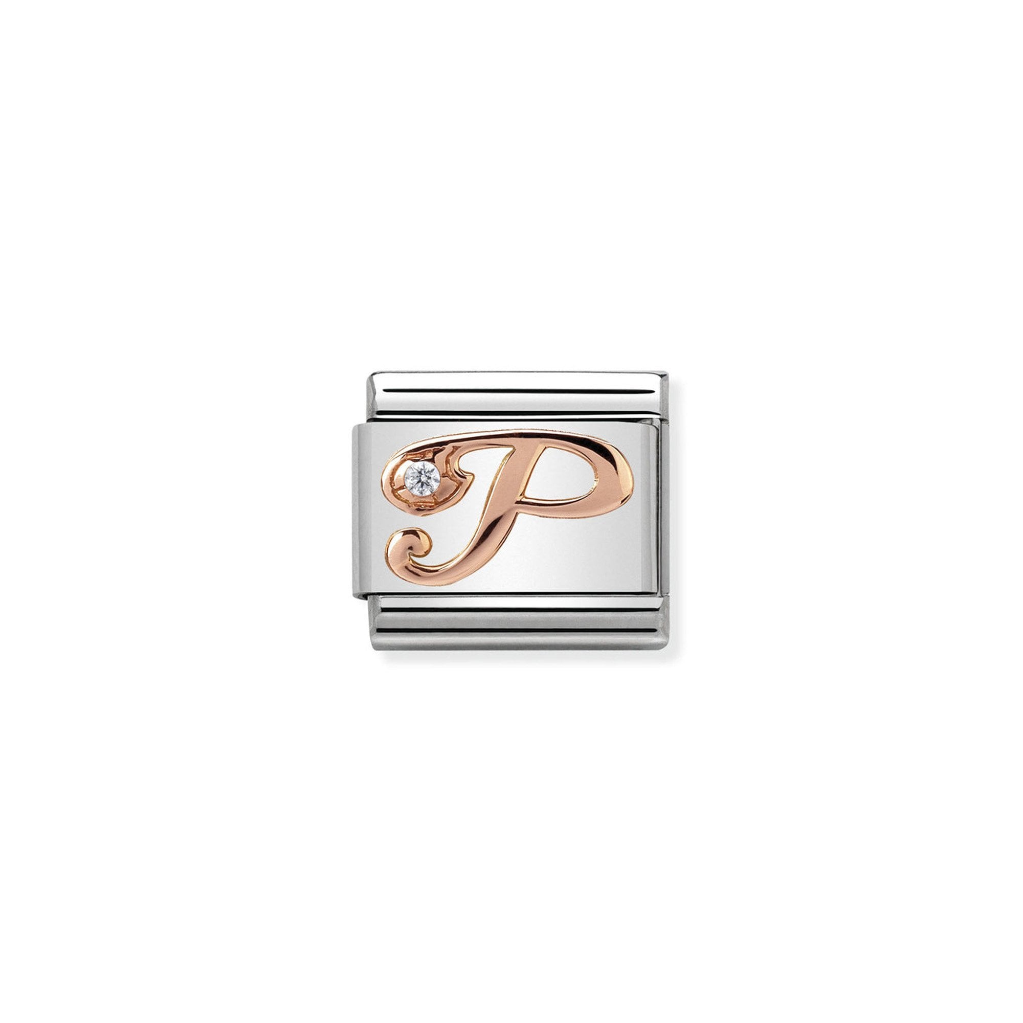 Composable Classic LETTERS steel, zircon and 9k rose gold P