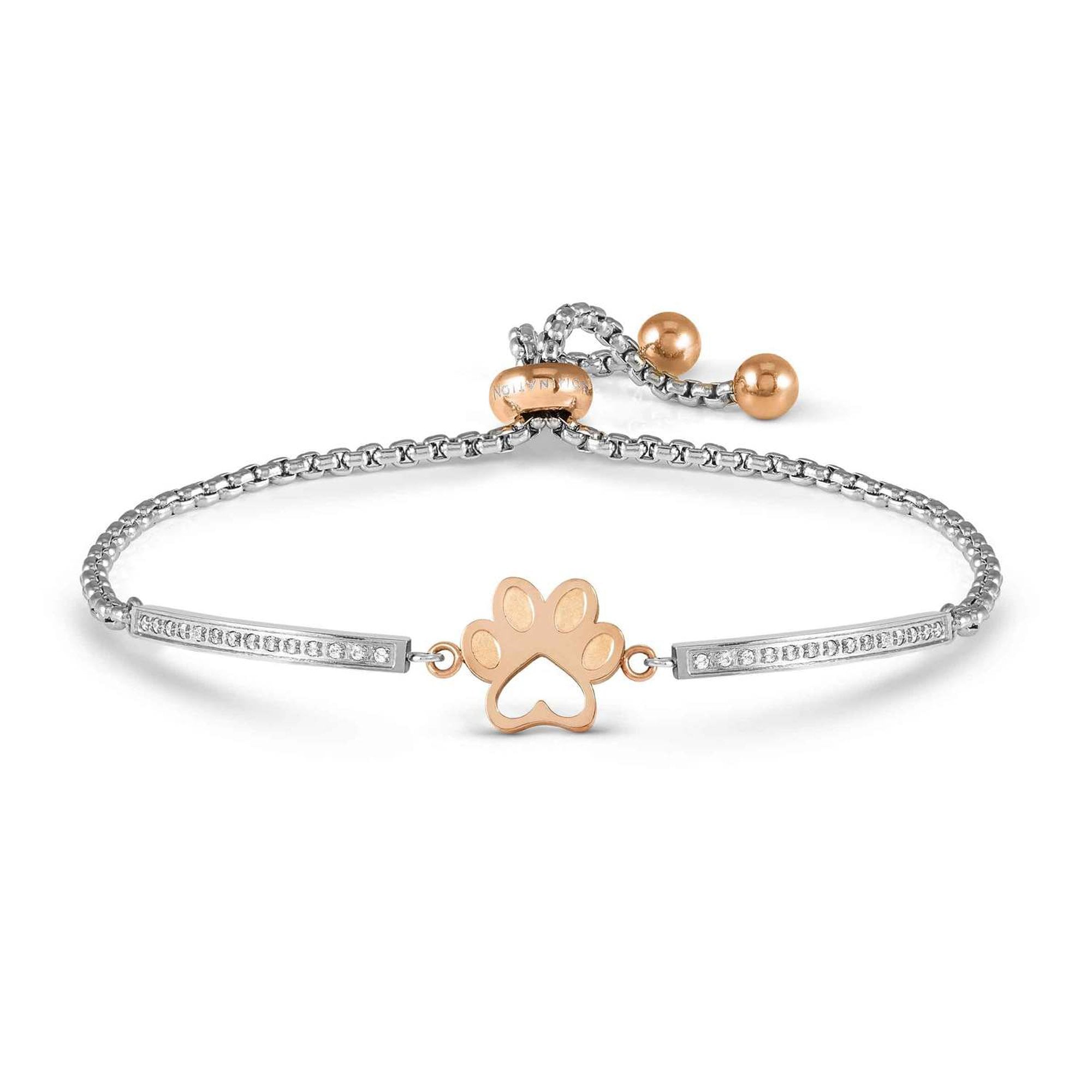 MILLELUCI bracelet ed. REFINED in steel and cubic zirconia (ROSE) dog footprint