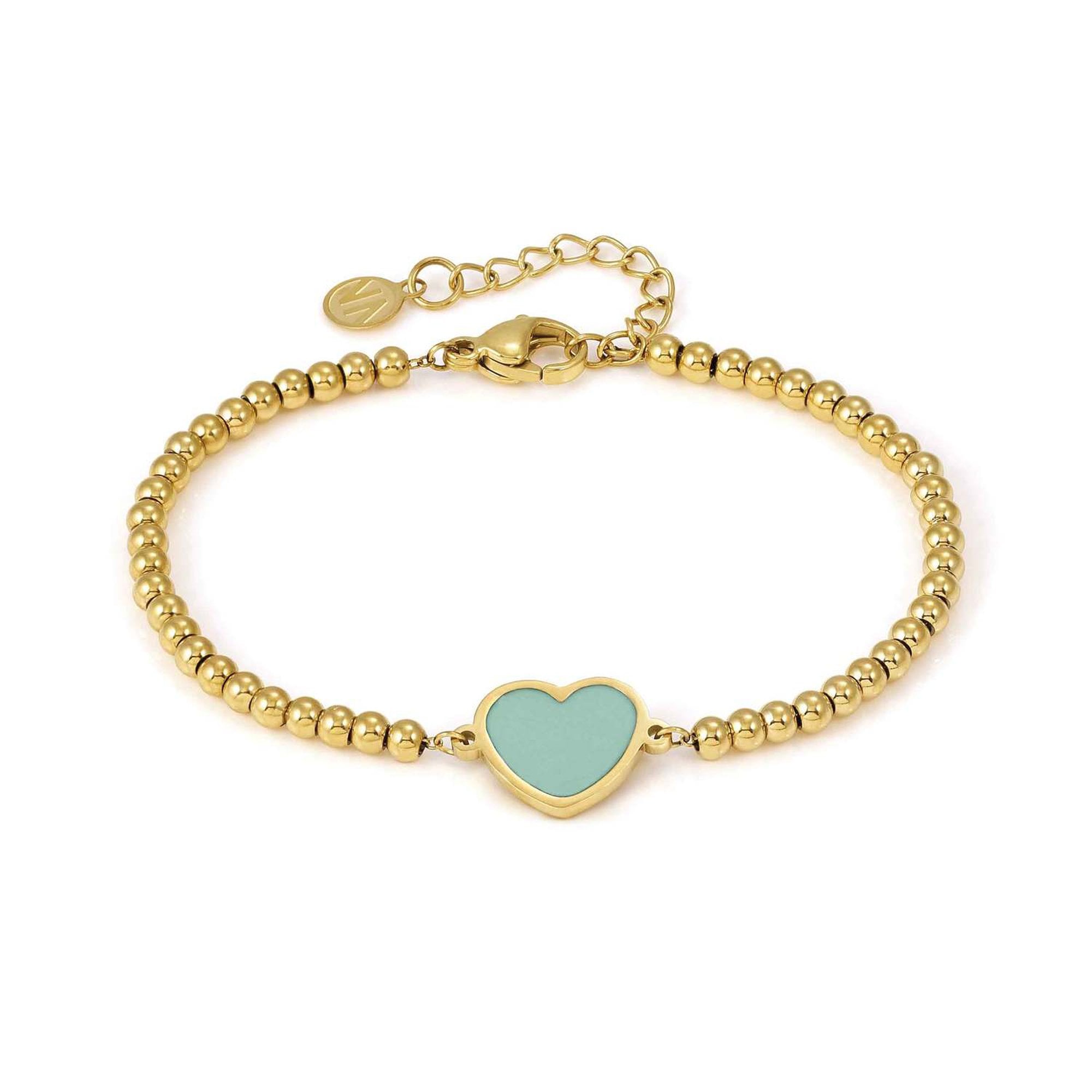 EMOSFERE bracelet in steel with fin. YELLOW GOLD and enamel HEART GREEN WATER