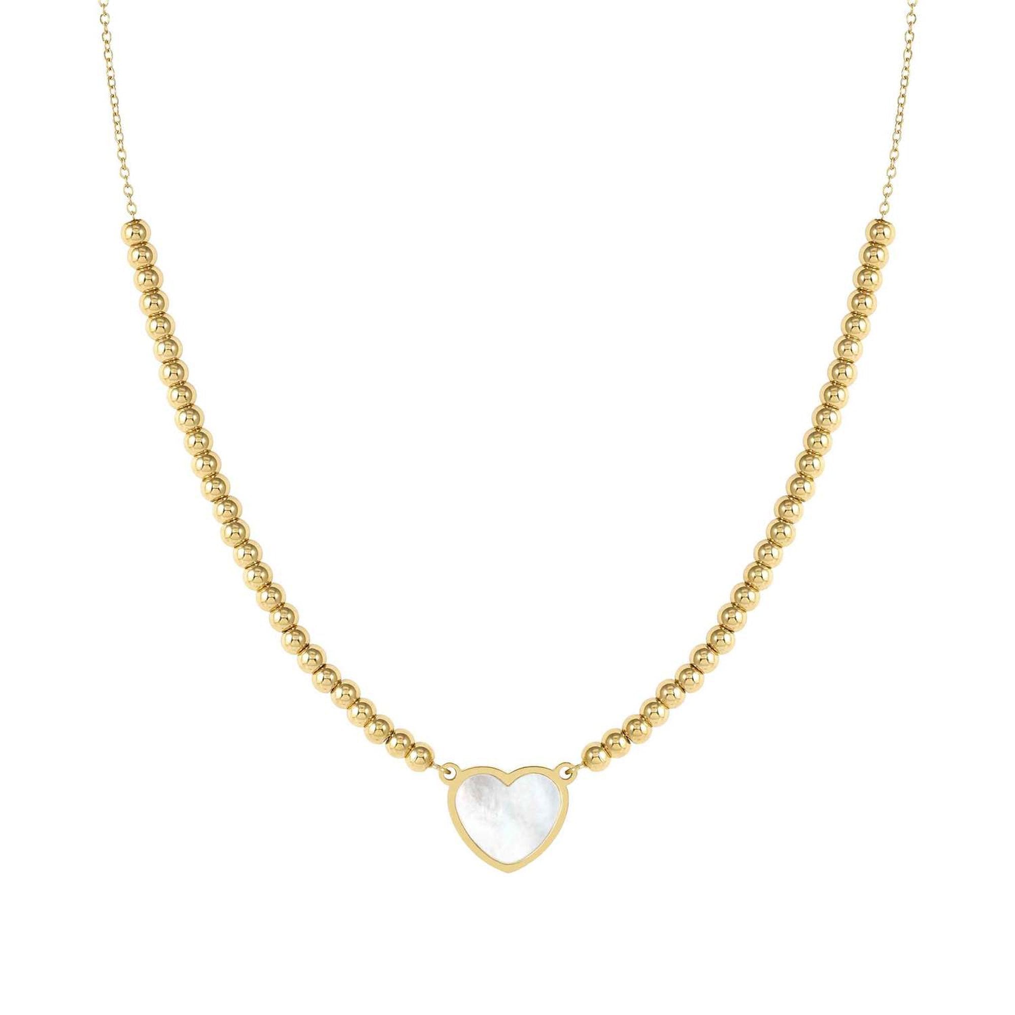 EMOSFERE necklace in steel with YELLOW GOLD fin. and mother of pearl White heart