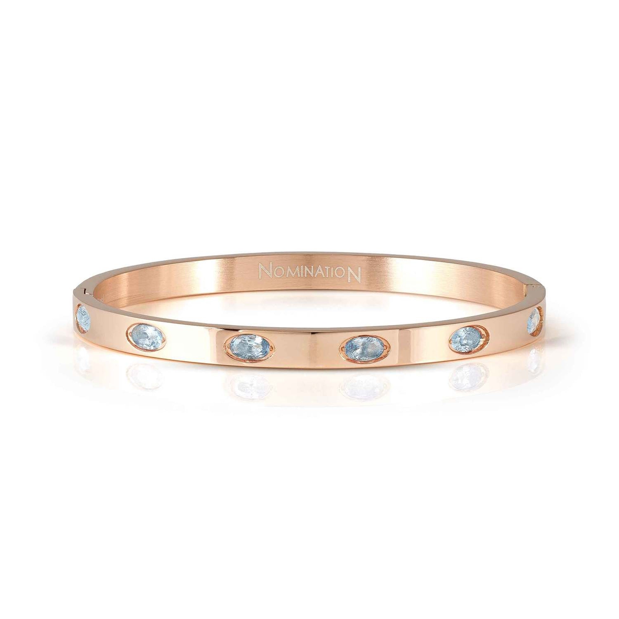 PRETTY BANGLES New Edition bracelet in steel and 6 oval cz LIGHT BLUE Rose Gold finish