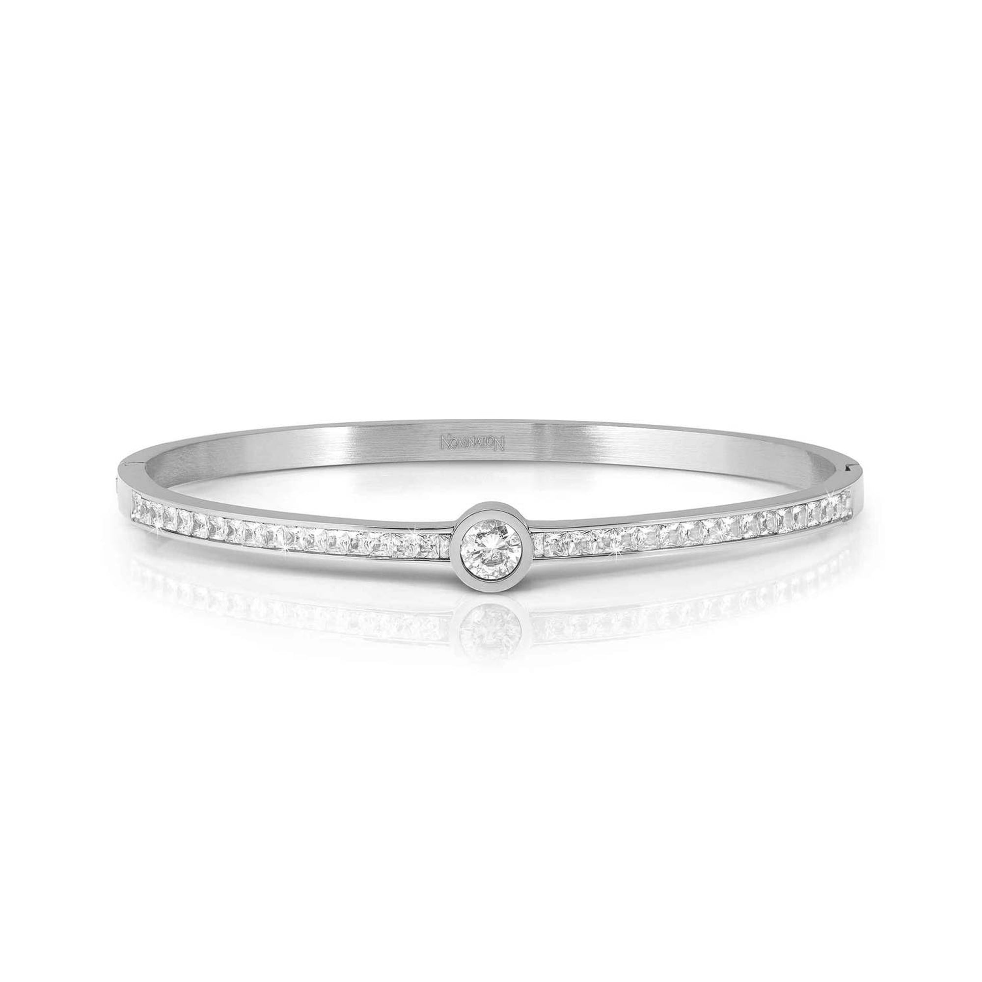 PRETTY BANGLES New Edition bracelet in steel, CENTRAL cz and PAVE WHITE