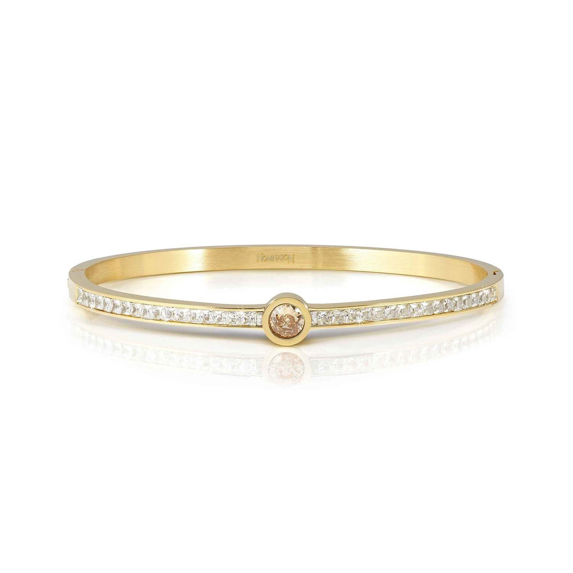 PRETTY BANGLES New Edition bracelet in steel, CENTRAL cz and PAVE CHAMPAGNE Yellow Gold