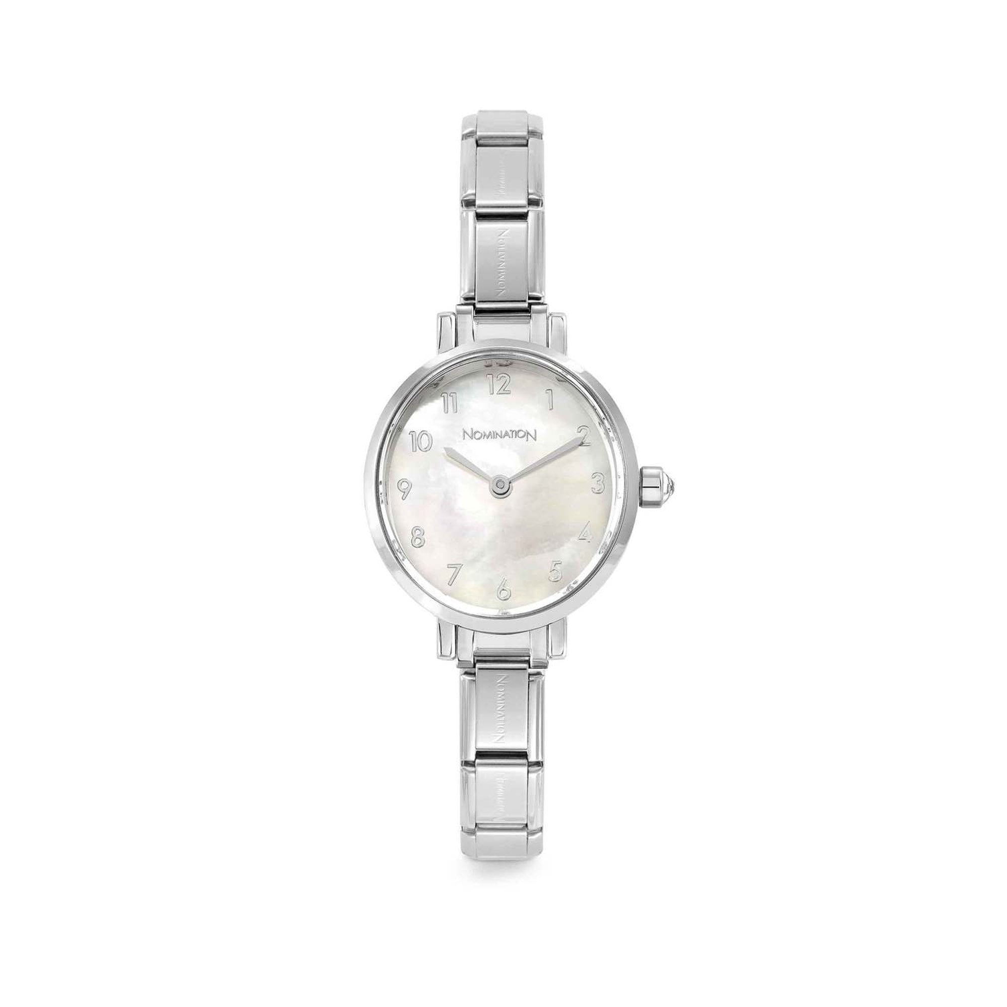 PARIS watch with steel strap OVAL with cz WHITE mother-of-pearl