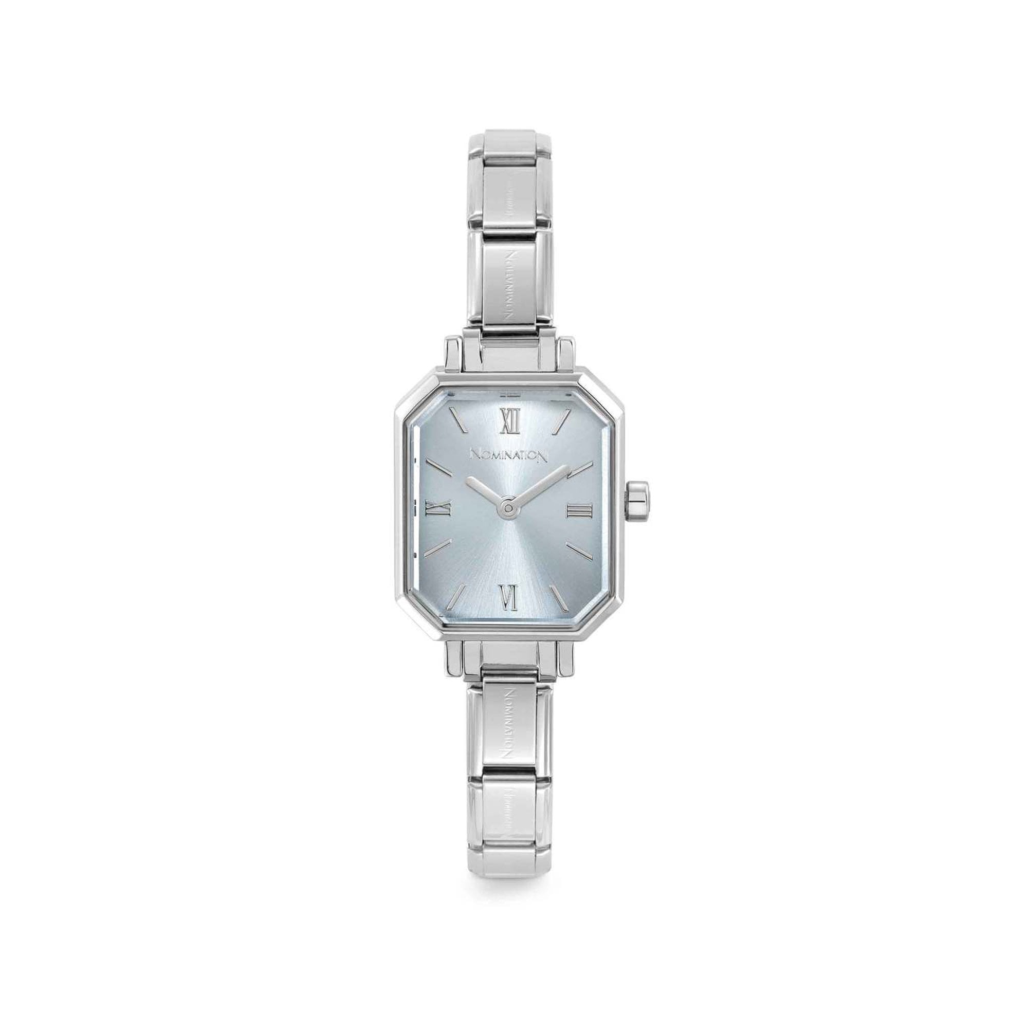 PARIS watch with NEW RECTANGULAR steel strap Light Blue