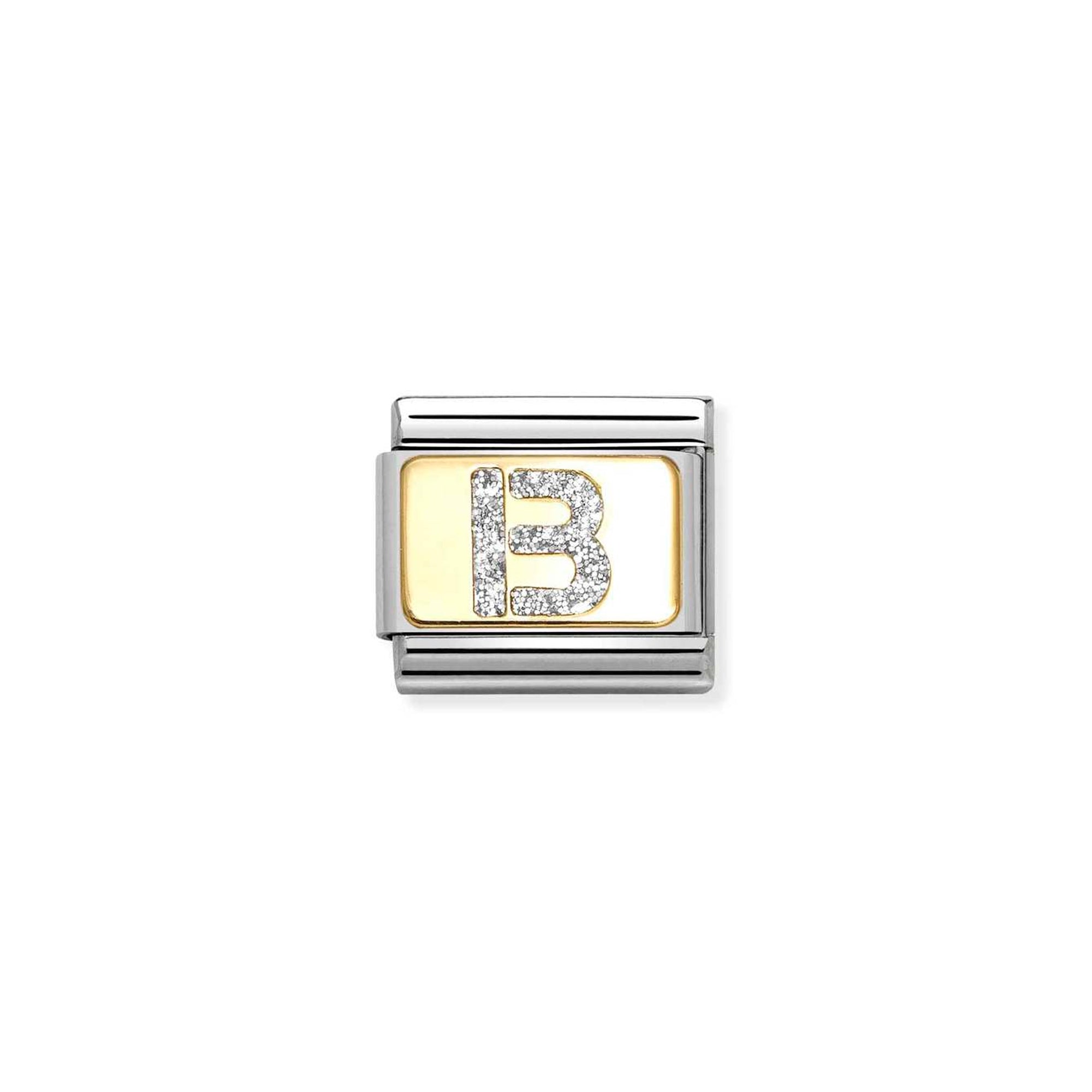 Composable Classic GLITTER LETTER steel, enamel and 18k gold B