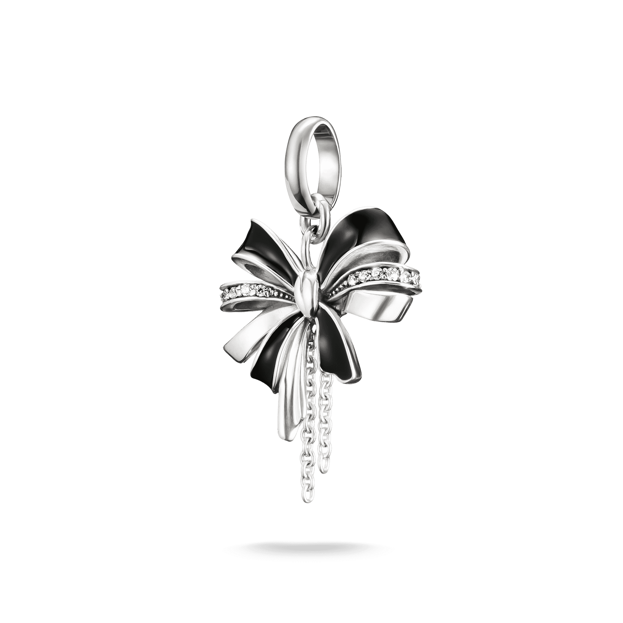 Charm Connect Bow Black Silver Pendant