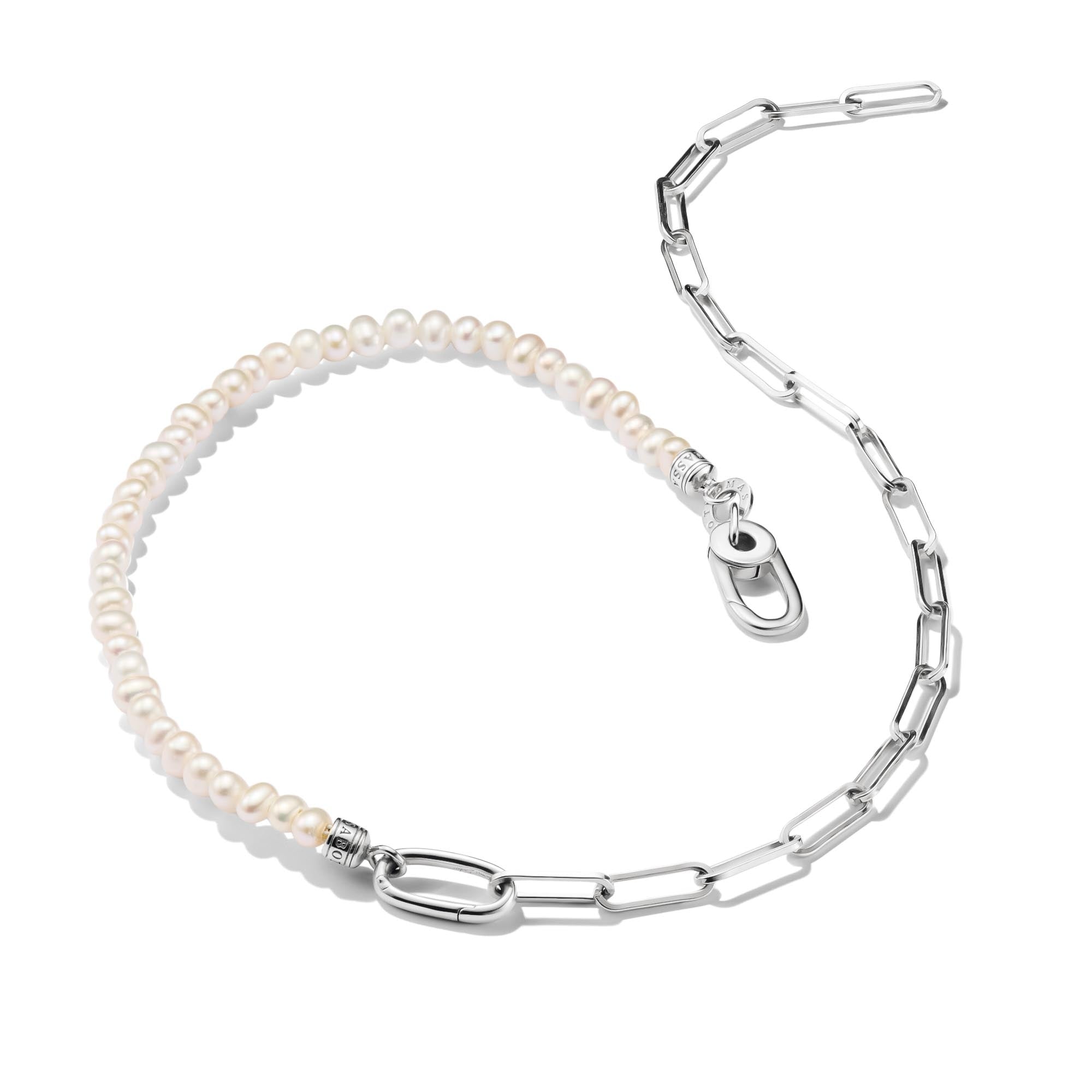 Charm Necklace Paperclip And Pearls with Connect Link Silver