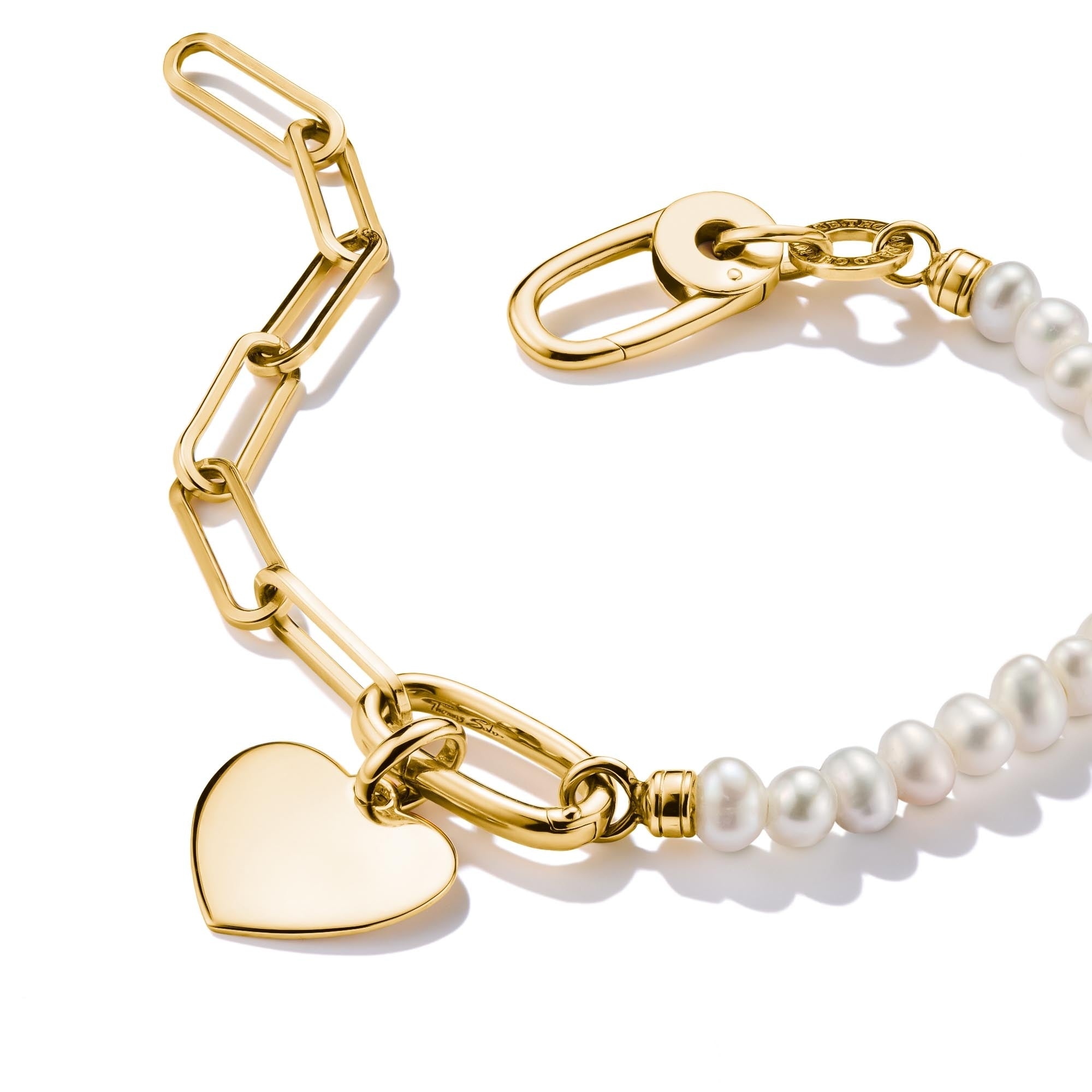 Charm Connect Paperclip and Pearls with Gold-Plated Link Bracelet