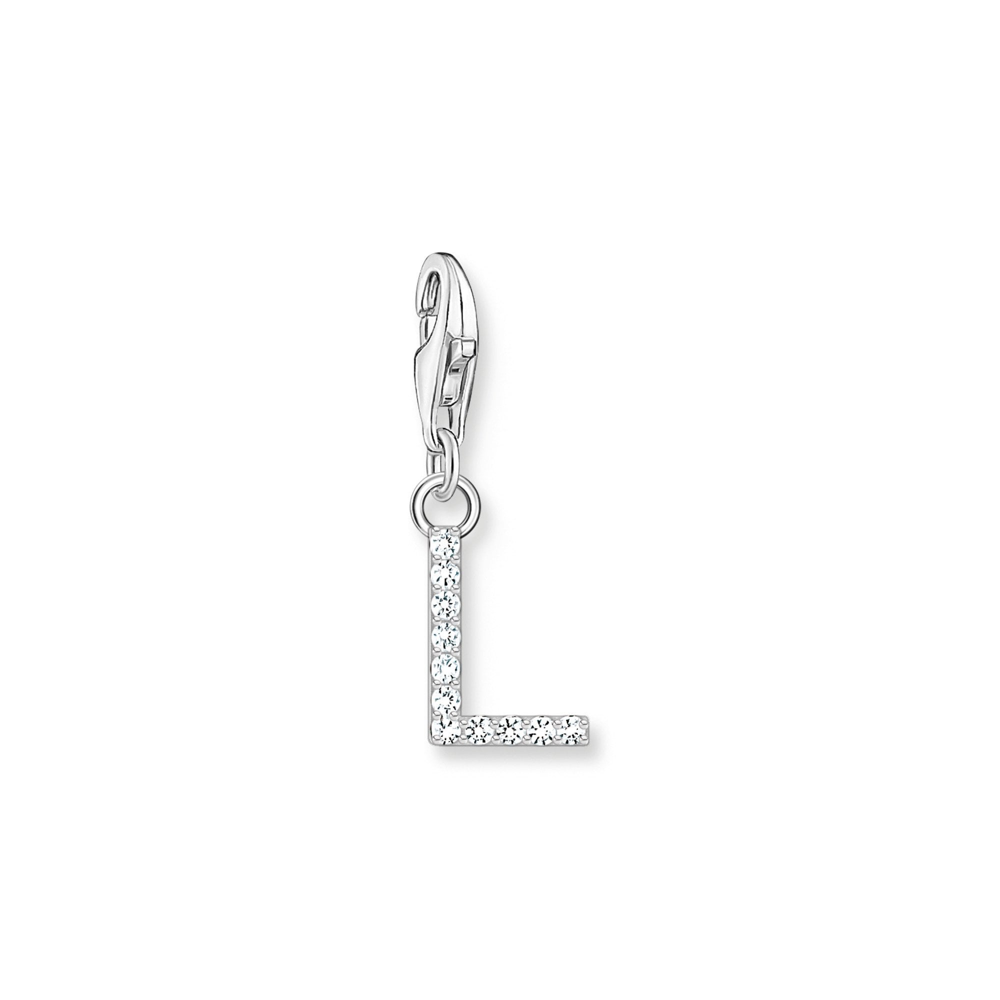 Charm Pendant Letter L with White Stones Silver