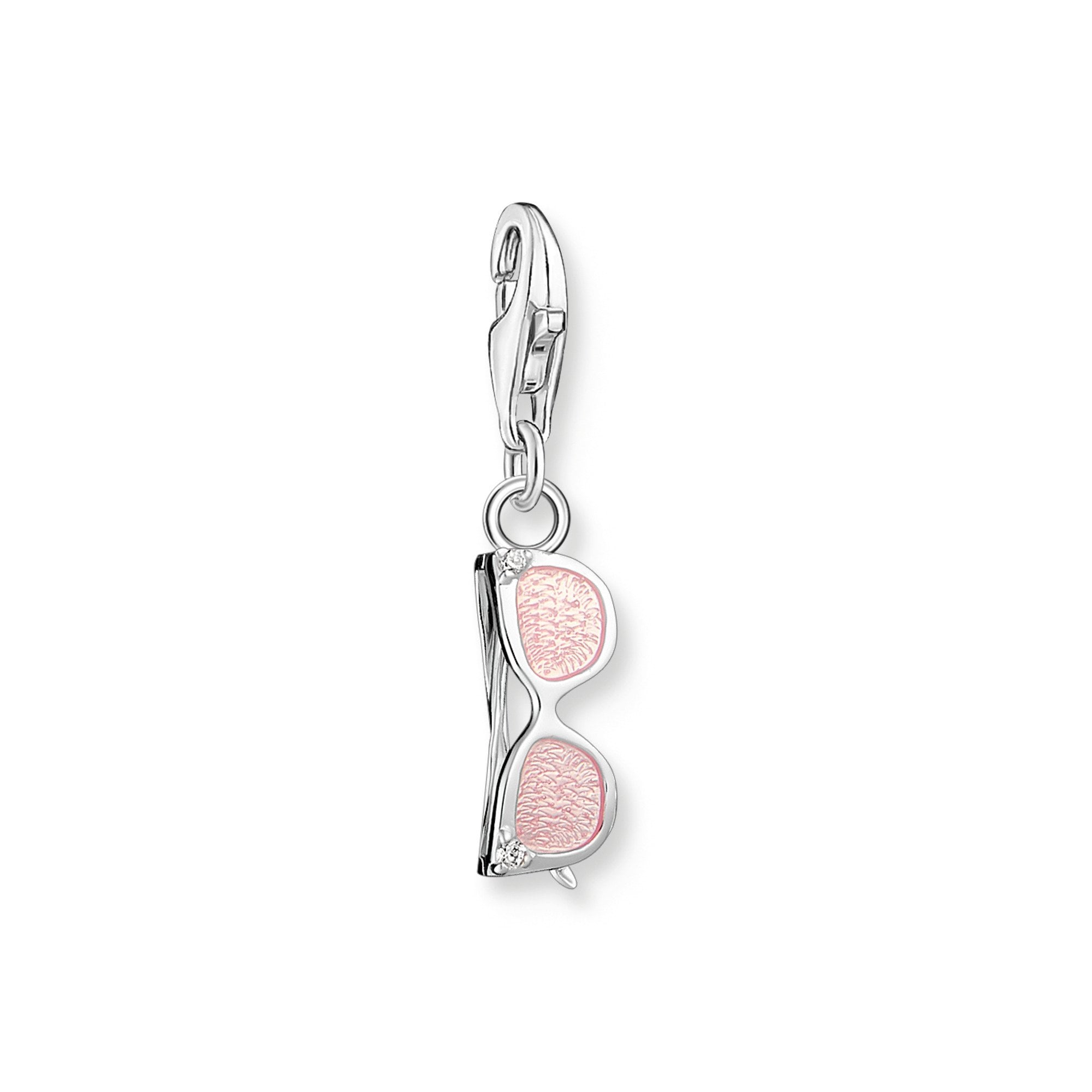 Charm Pendant Pink Sunglasses with White Stones Silver