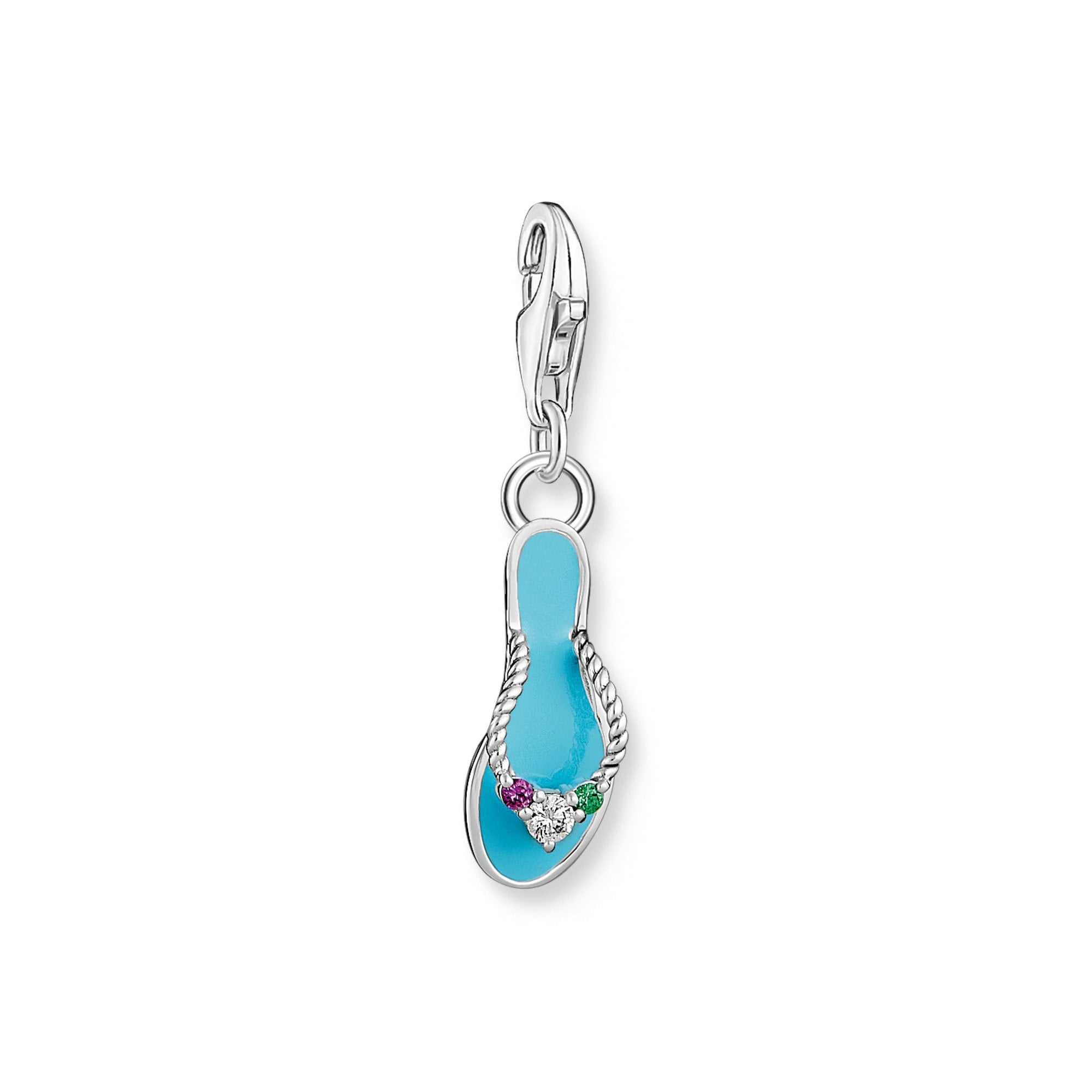 Charm Pendant Turquoise Flip Flop with Colorful Stones Silver