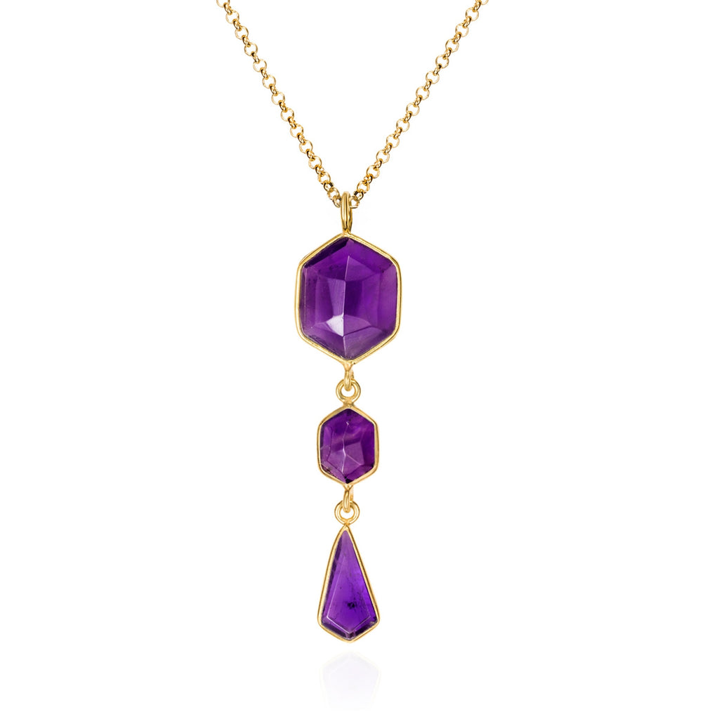 Pendant Geo Silver Amethyst 49mm Gold 18k