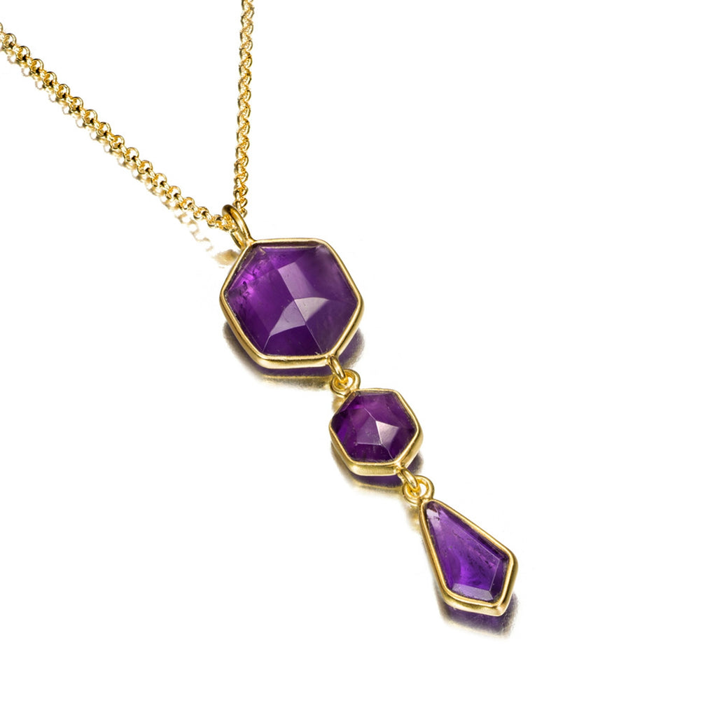 Pendant Geo Silver Amethyst 49mm Gold 18k