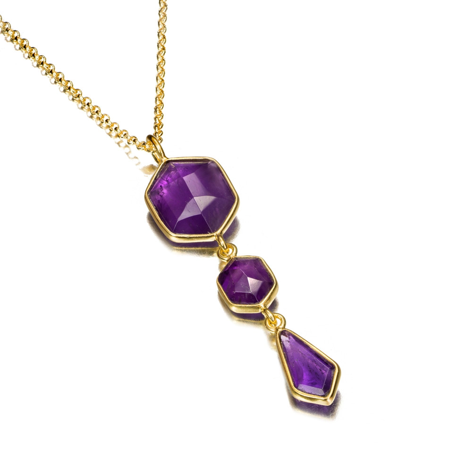 Pendant Geo Silver Amethyst 49mm Gold 18k