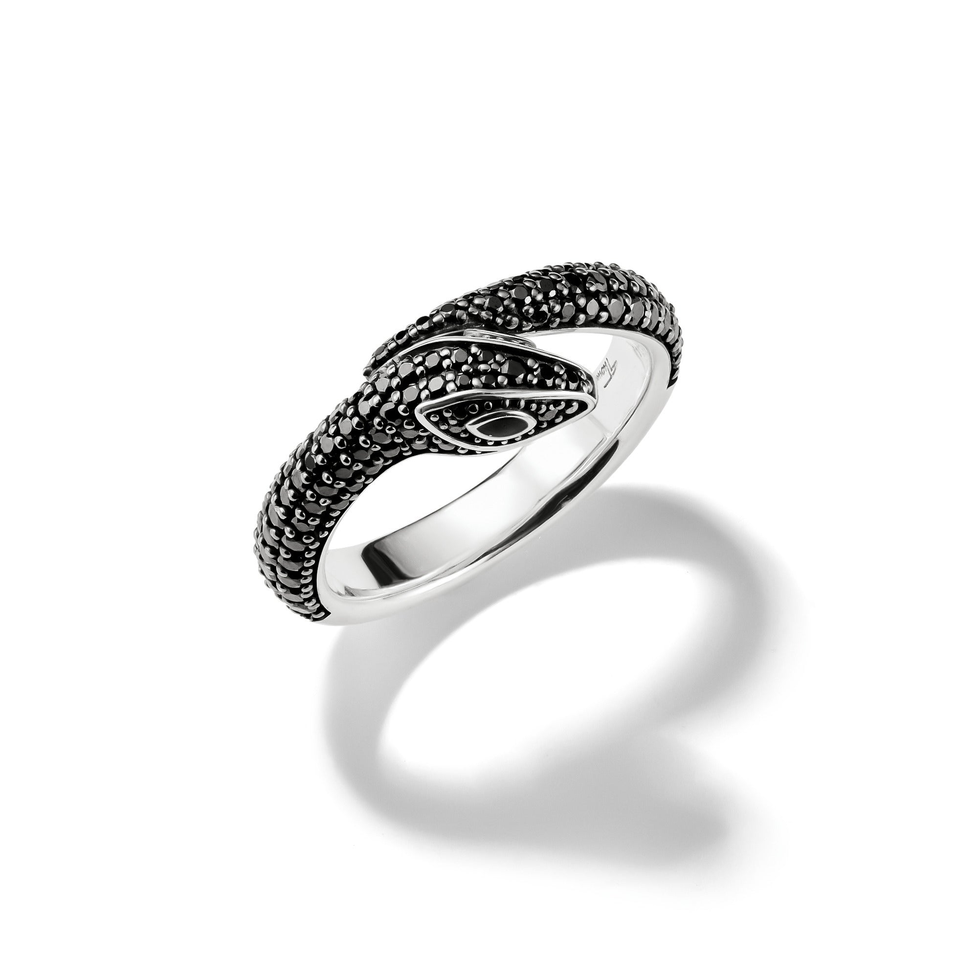 Silver Blackened Snake Ring with Black Zirconia