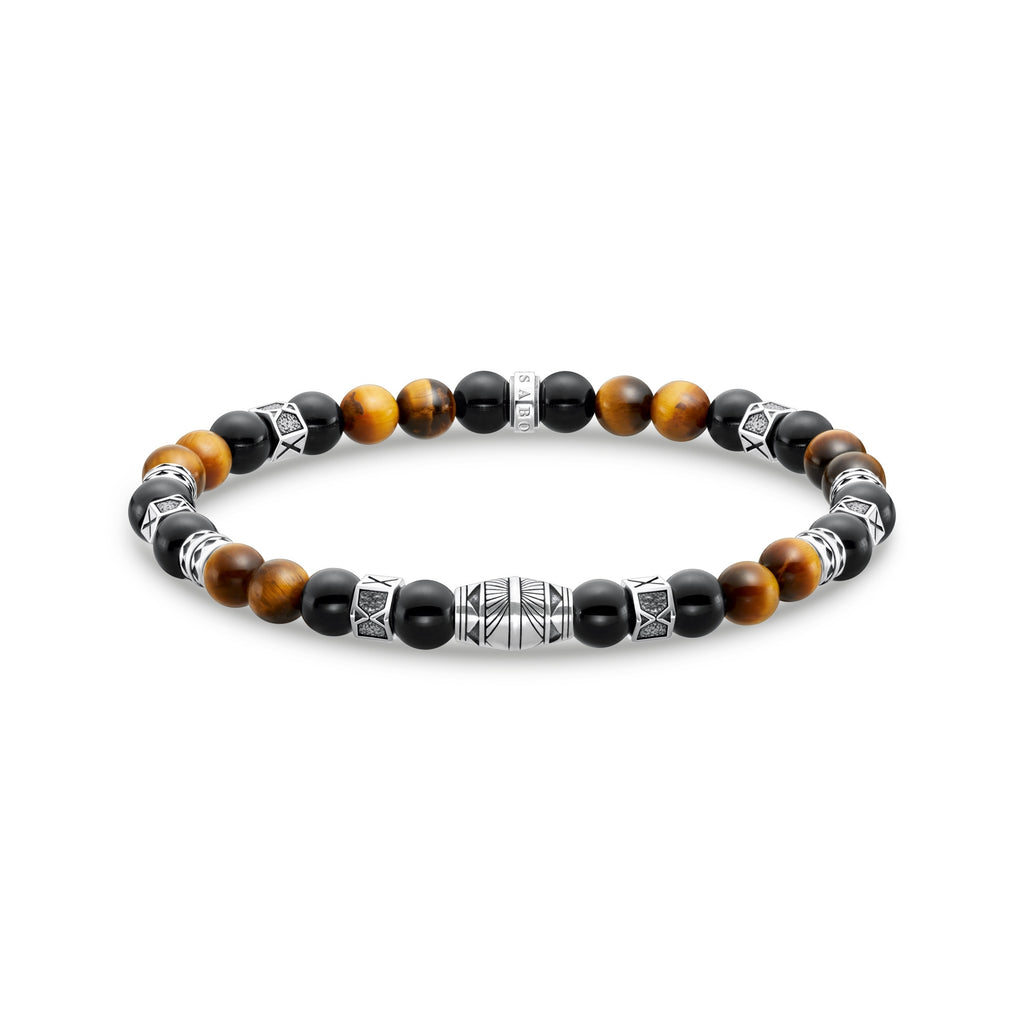 Black Onyx Beads and Tiger's Eye Beads Silver Bracelet