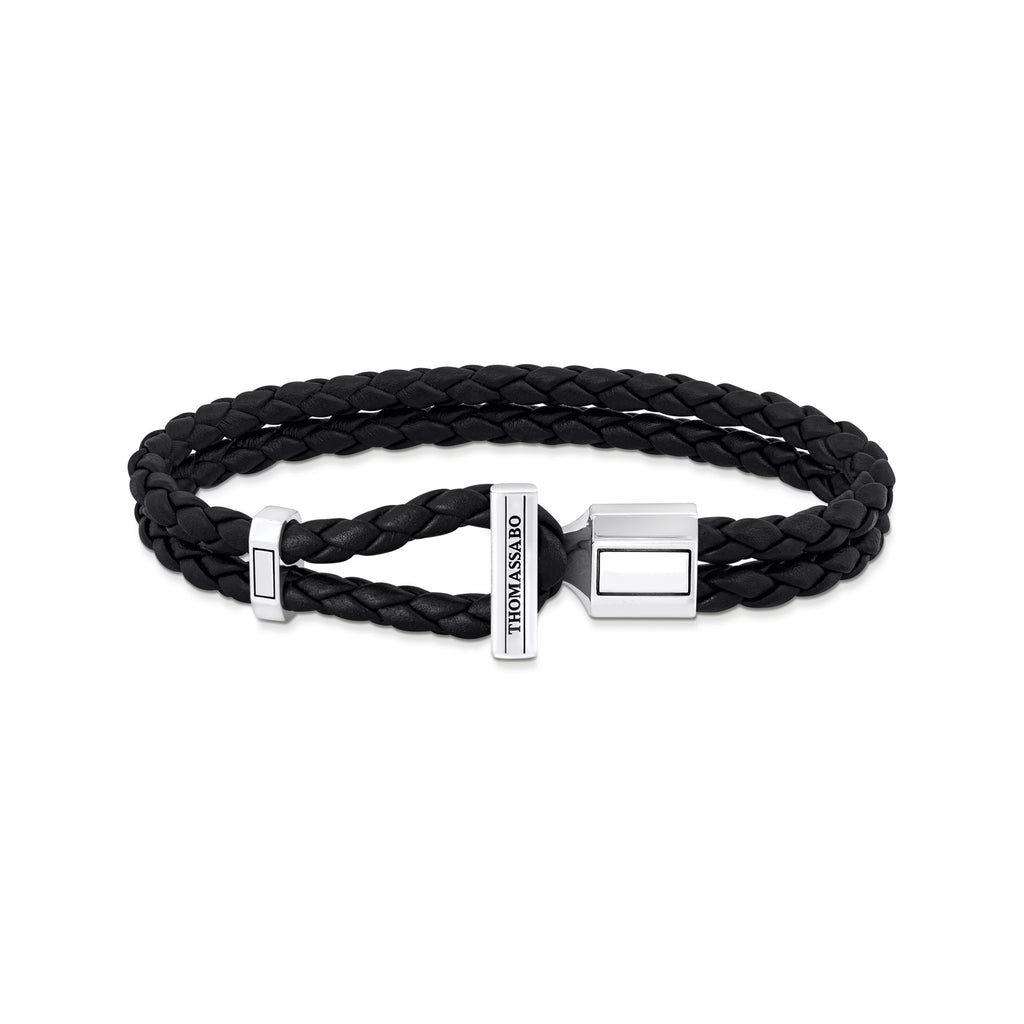 Braided Double Black Leather & Silver Bracelet