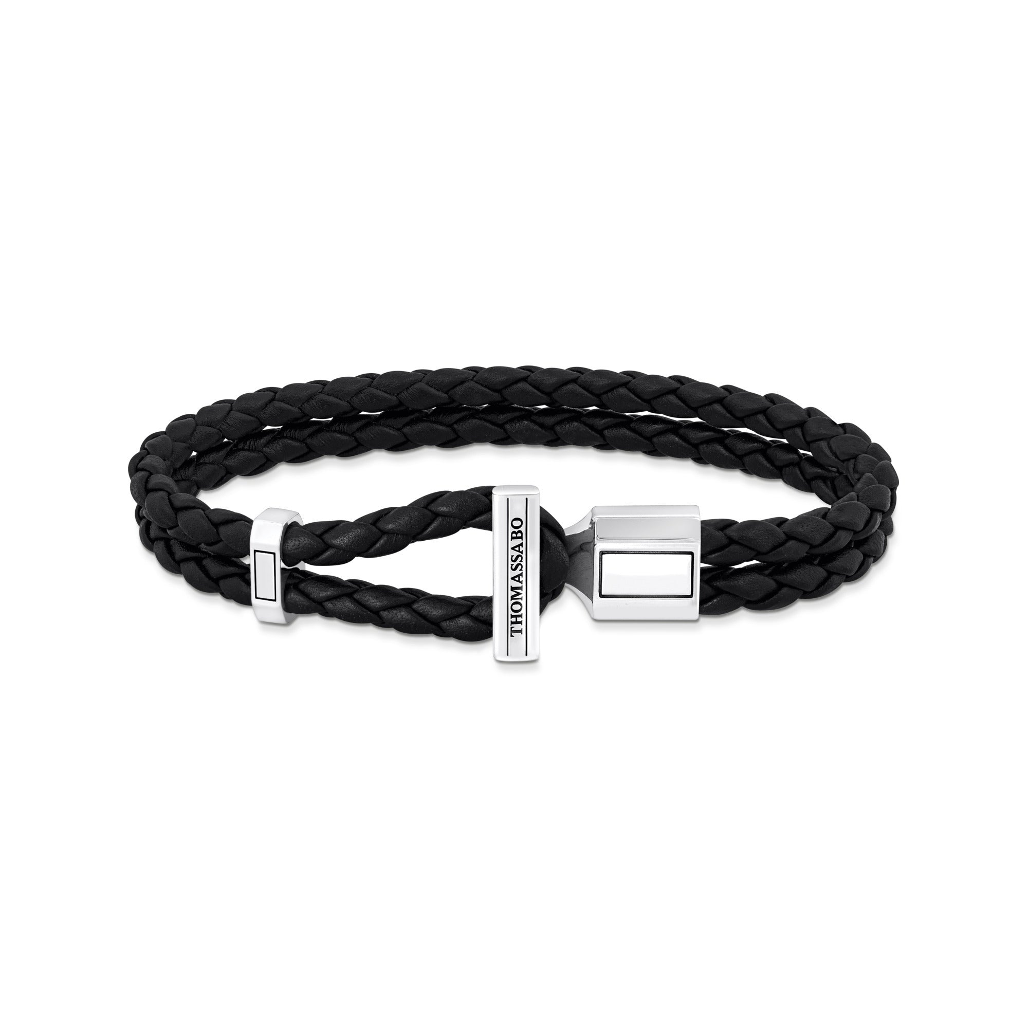 Braided Double Black Leather & Silver Bracelet