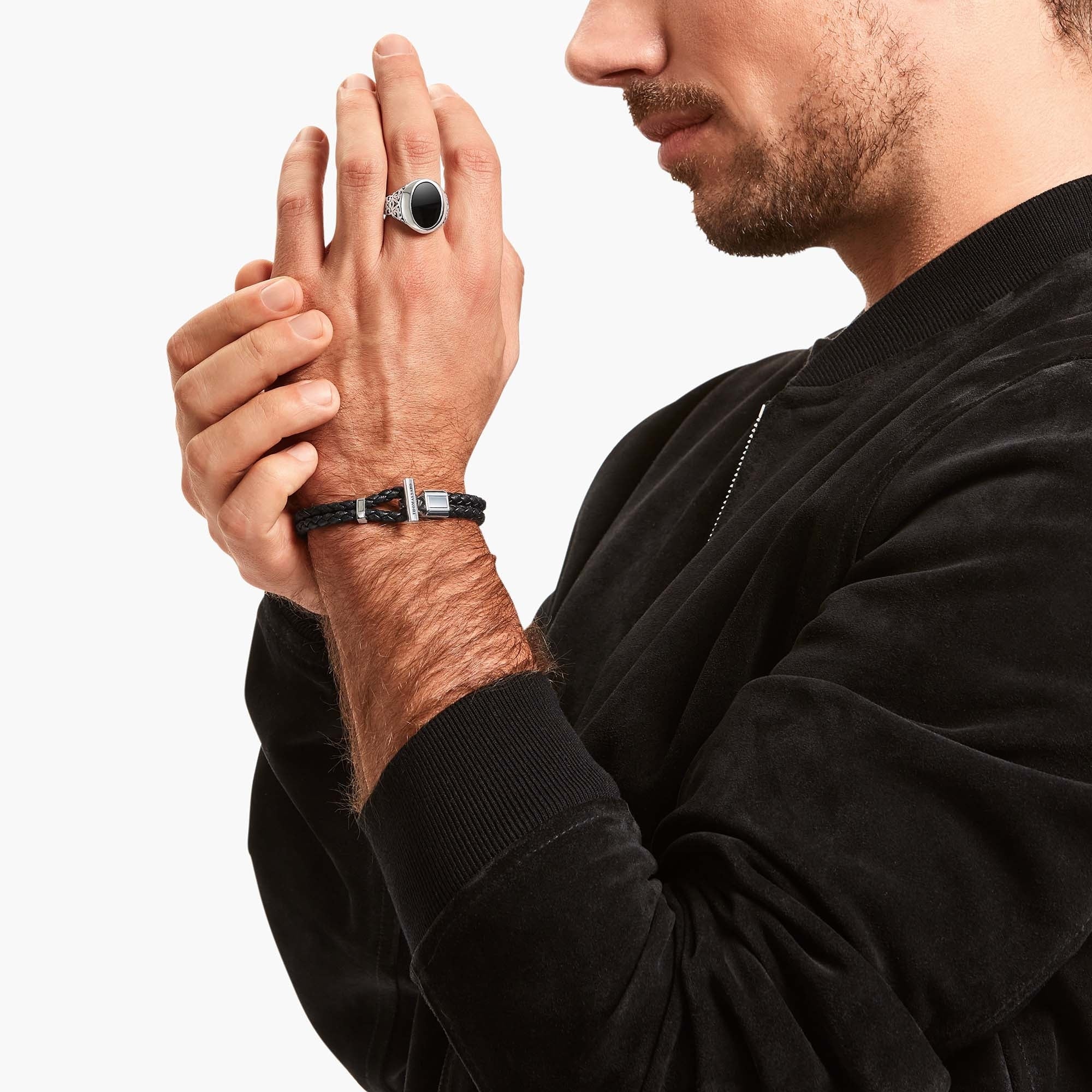 Braided Double Black Leather & Silver Bracelet