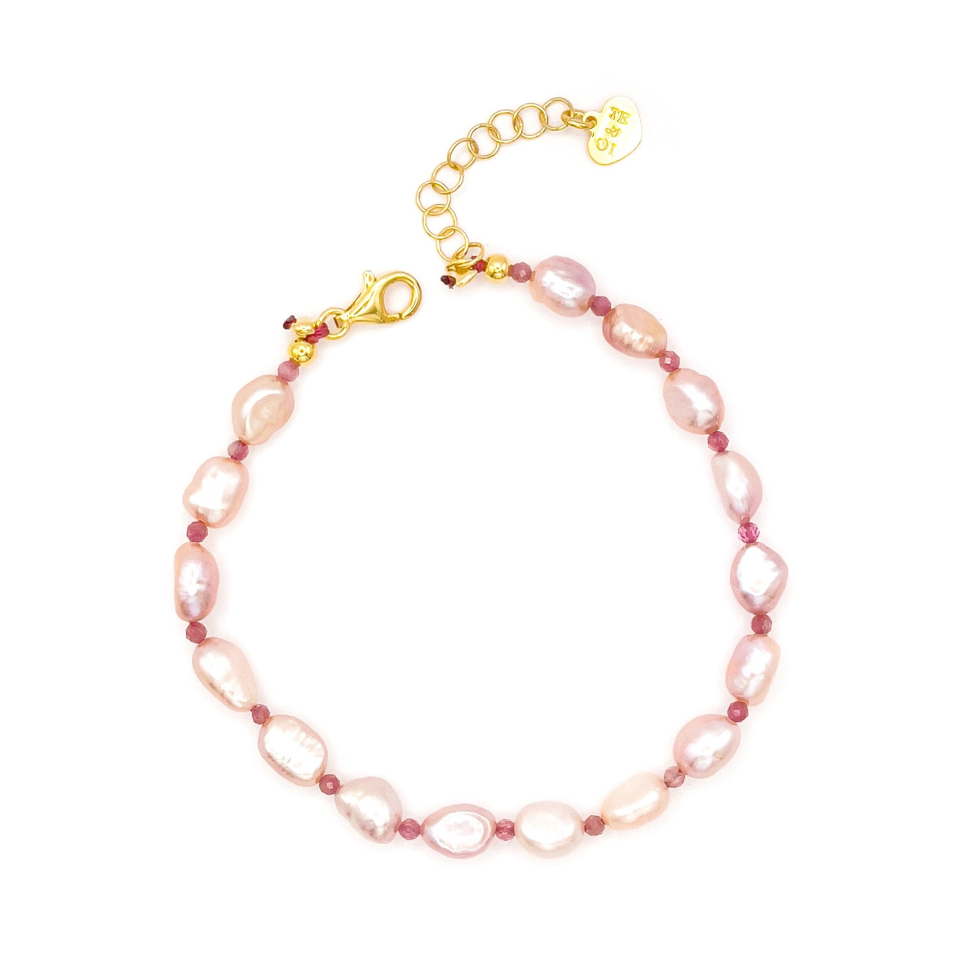 Baroque Pearl, Pearl, Pink Tourmaline & Tourmaline Bracelet