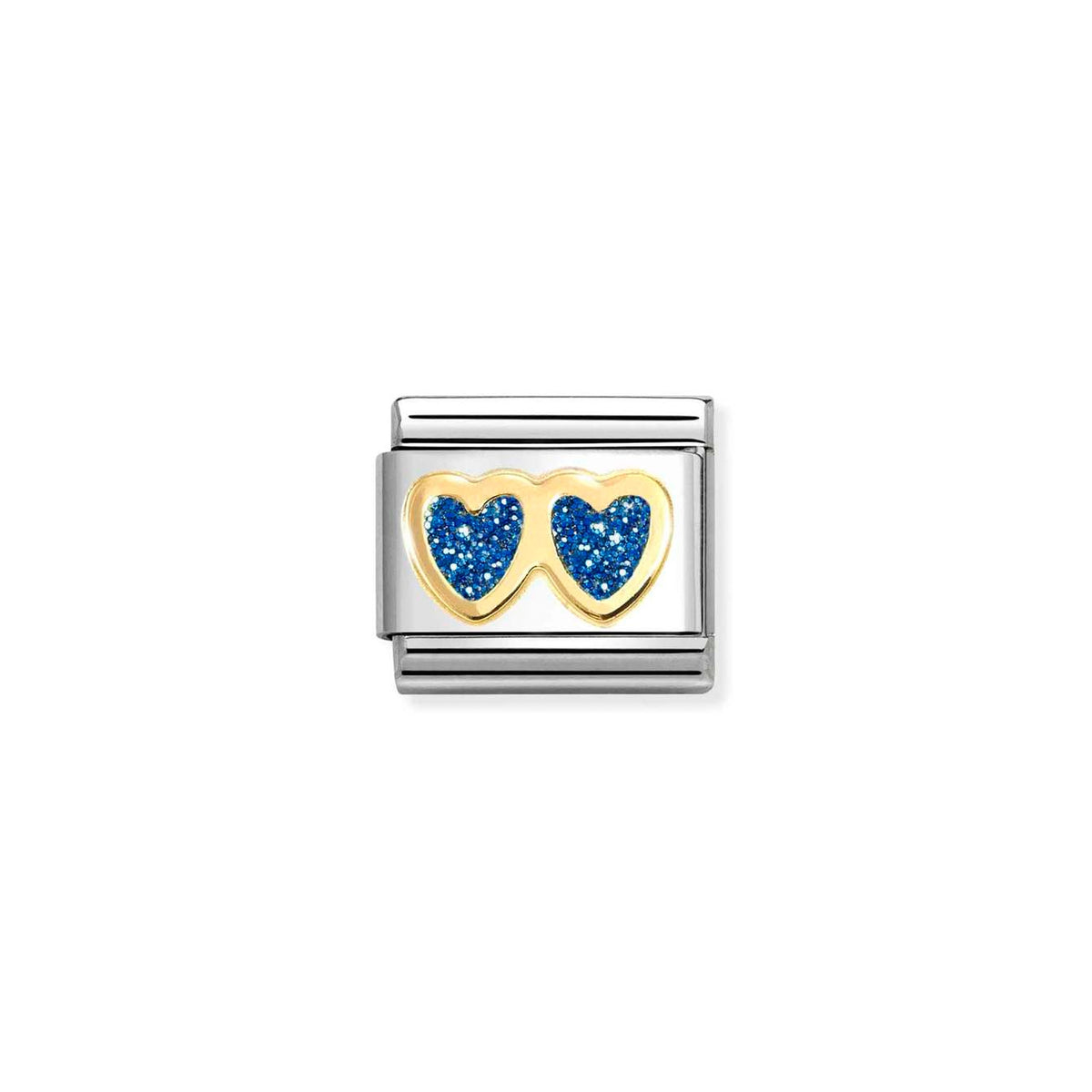Composable Classic GLITTER SYMBOLS in steel, enamel and 18k gold Double BLUE Heart