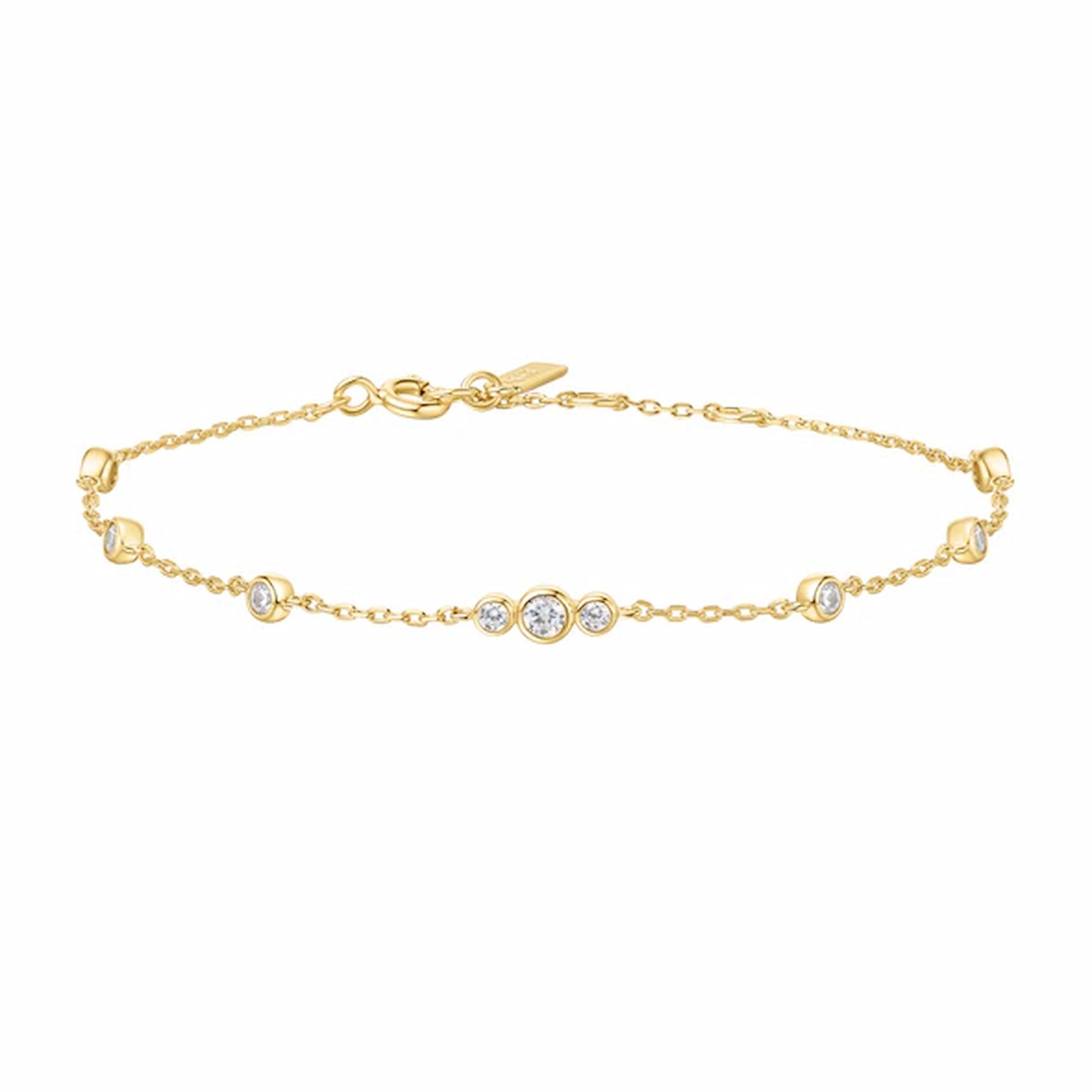 Gold Sparkling Bezel Cubic Zirconia Station Bracelet