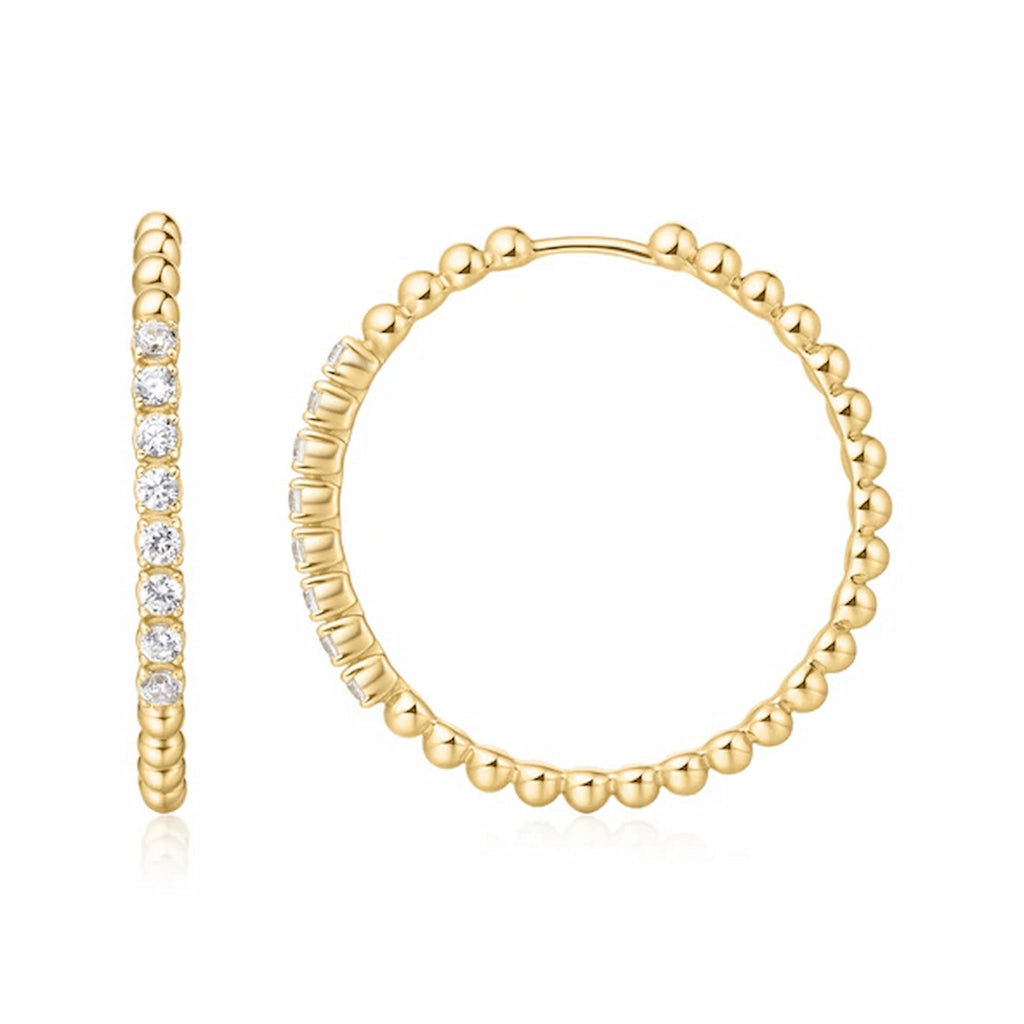 Gold Large Claw Sphere Beaded Hoop Earrings