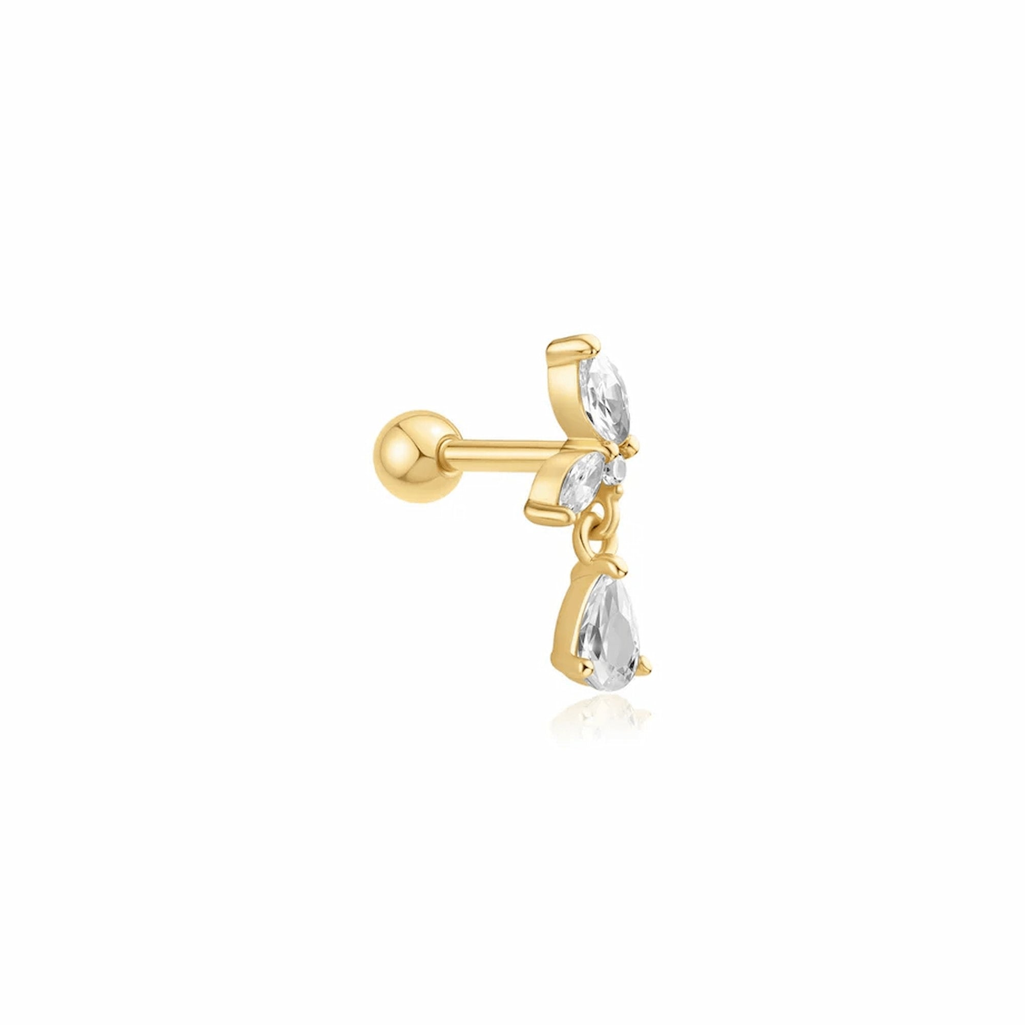 Gold Marquise Dangle Barbell Single Earring
