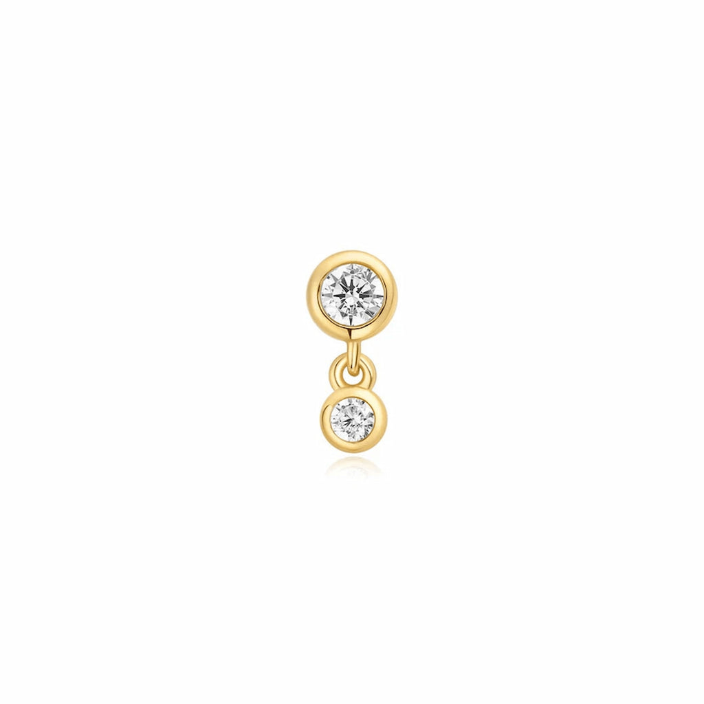 Gold Bezel Dangle Barbell Single Earring