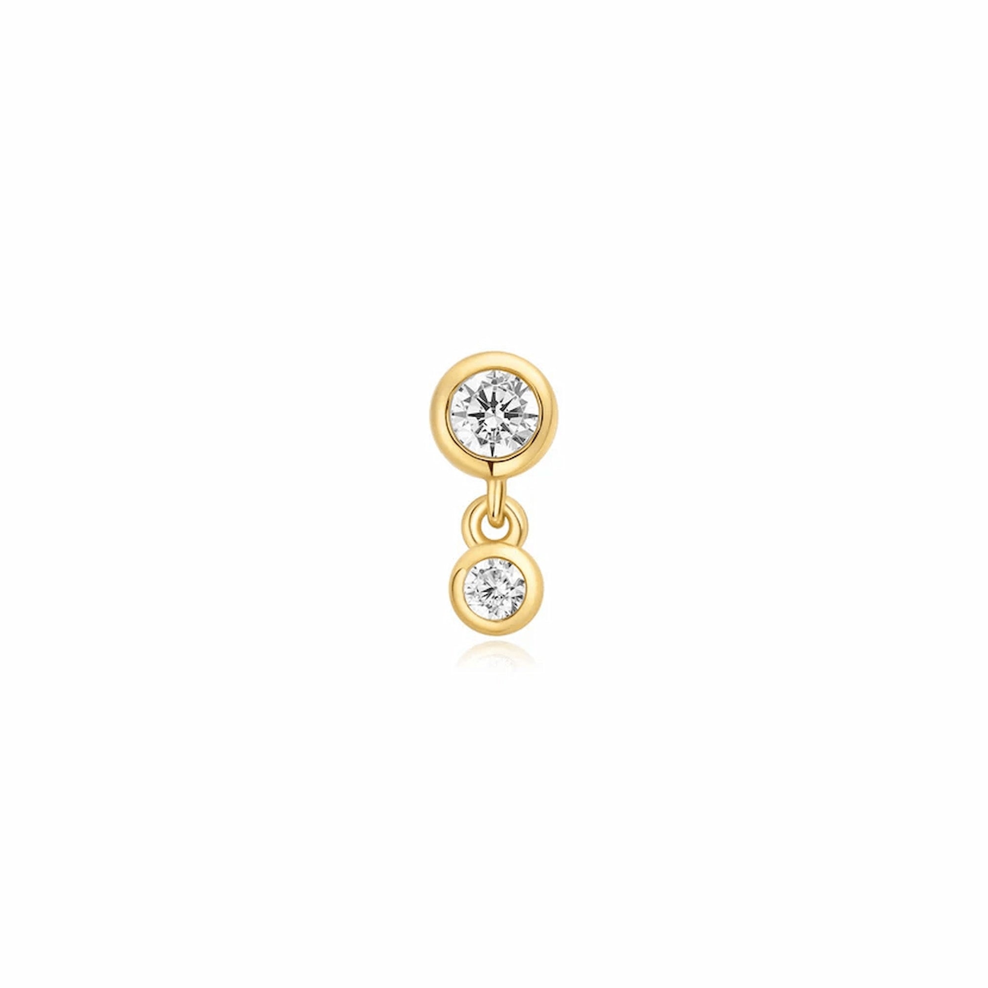 Gold Bezel Dangle Barbell Single Earring