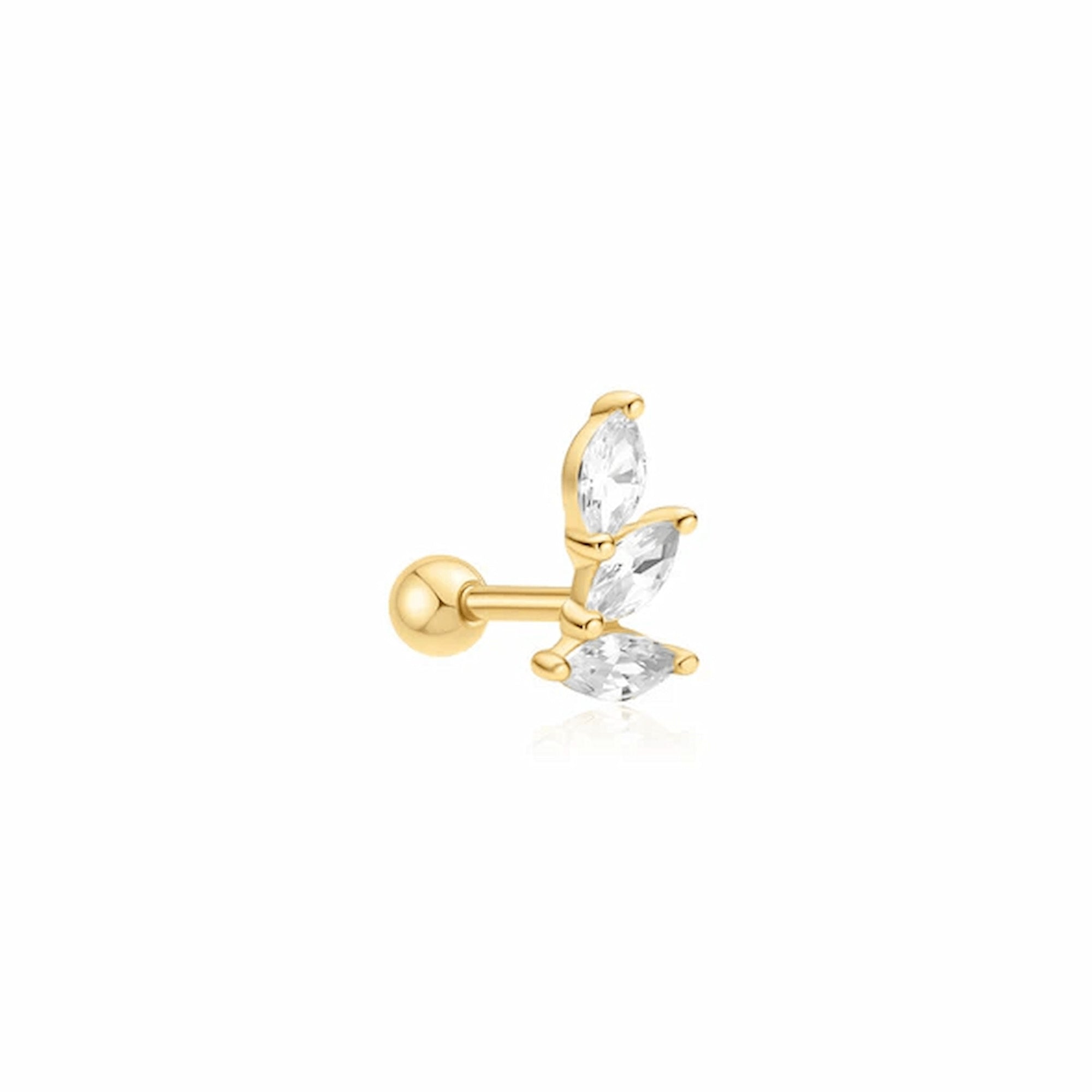 Gold Triple Marquise Barbell Single Earring