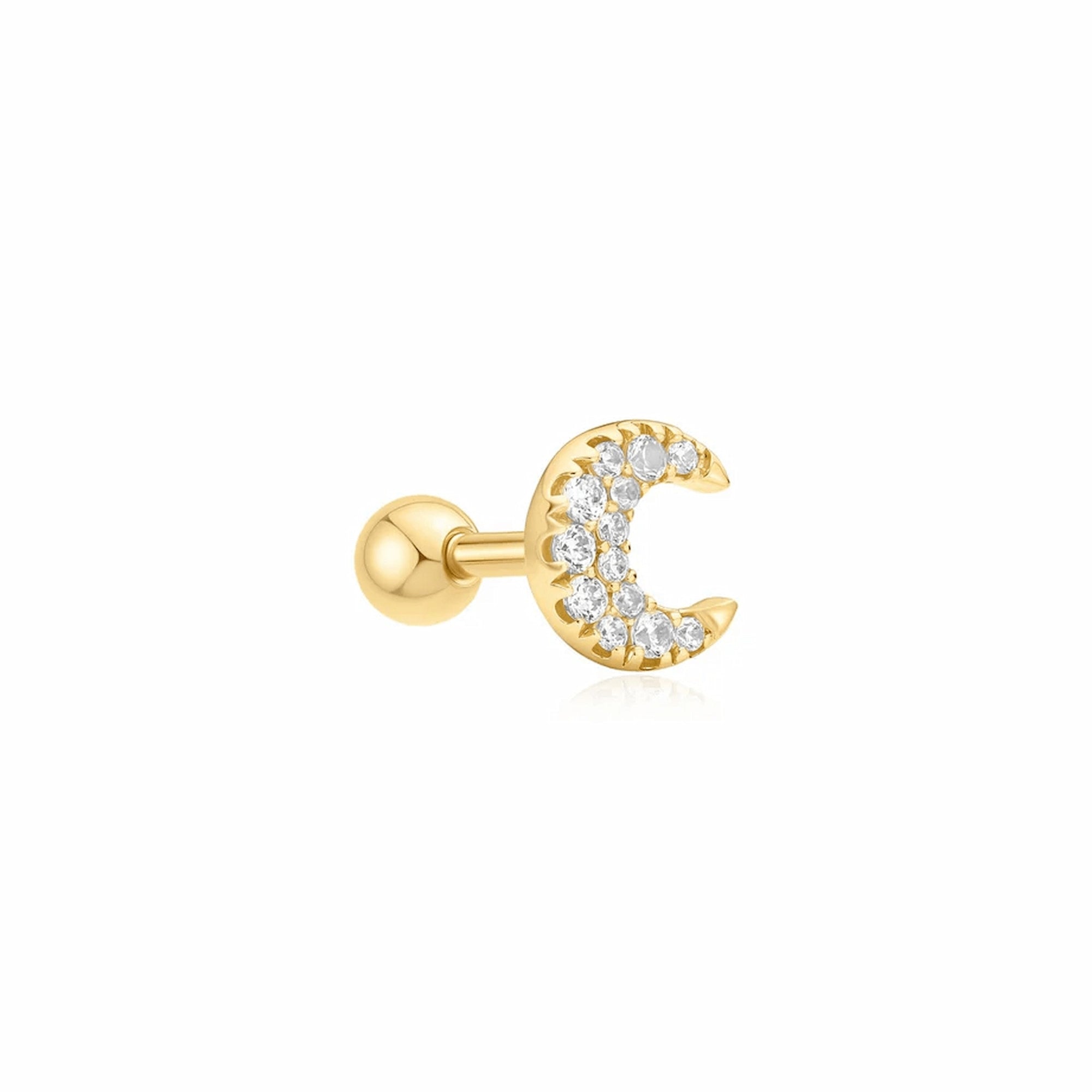 Gold Pavé Crescent Moon Barbell Single Earring