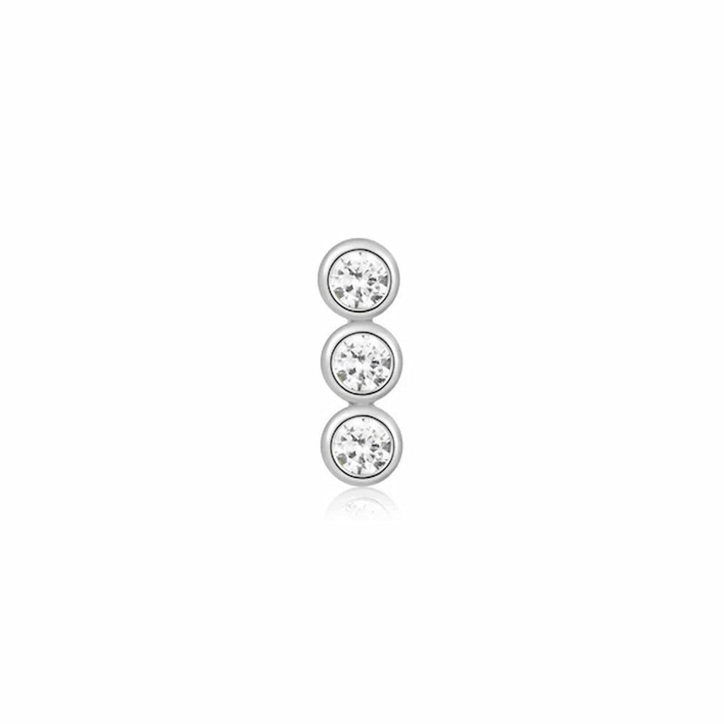 Silver Triple Stone Bezel Barbell Single Earring