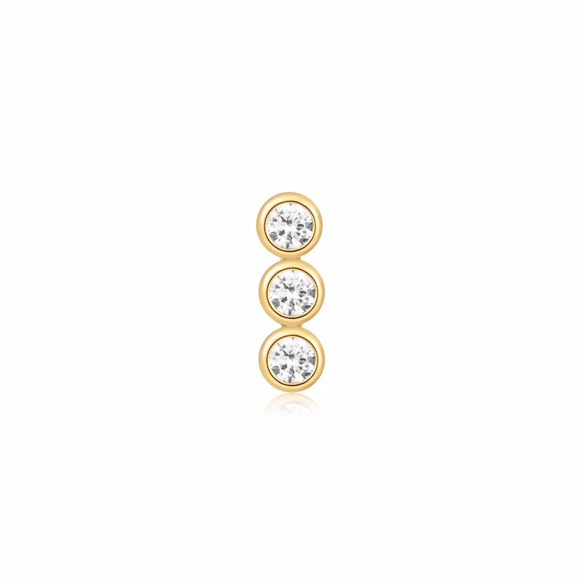 Gold Triple Stone Bezel Barbell Single Earring